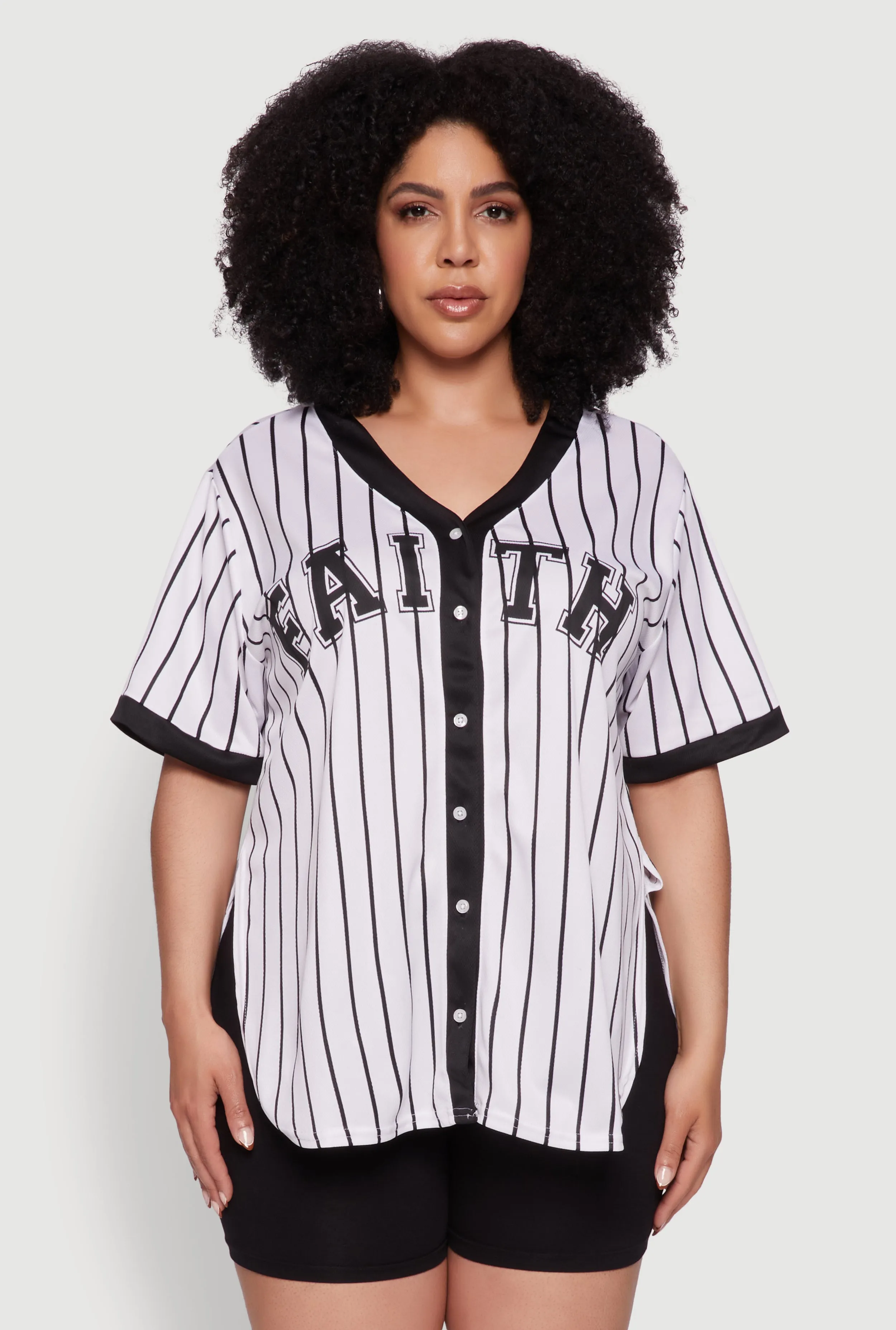 Plus Size Contrast Trim Faith Graphic Baseball Tee sold by Rainbow product image thumbnail 2