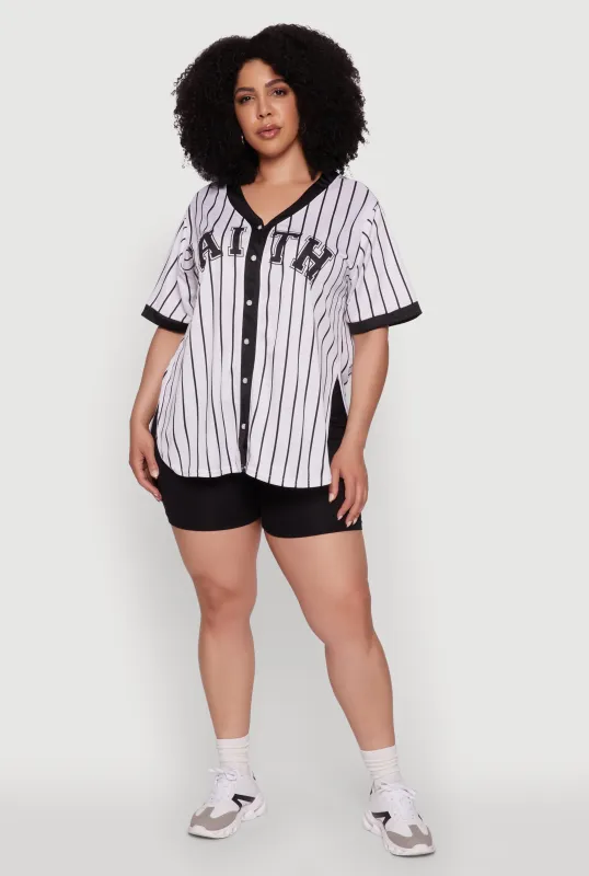 Plus Size Contrast Trim Faith Graphic Baseball Tee sold by Rainbow