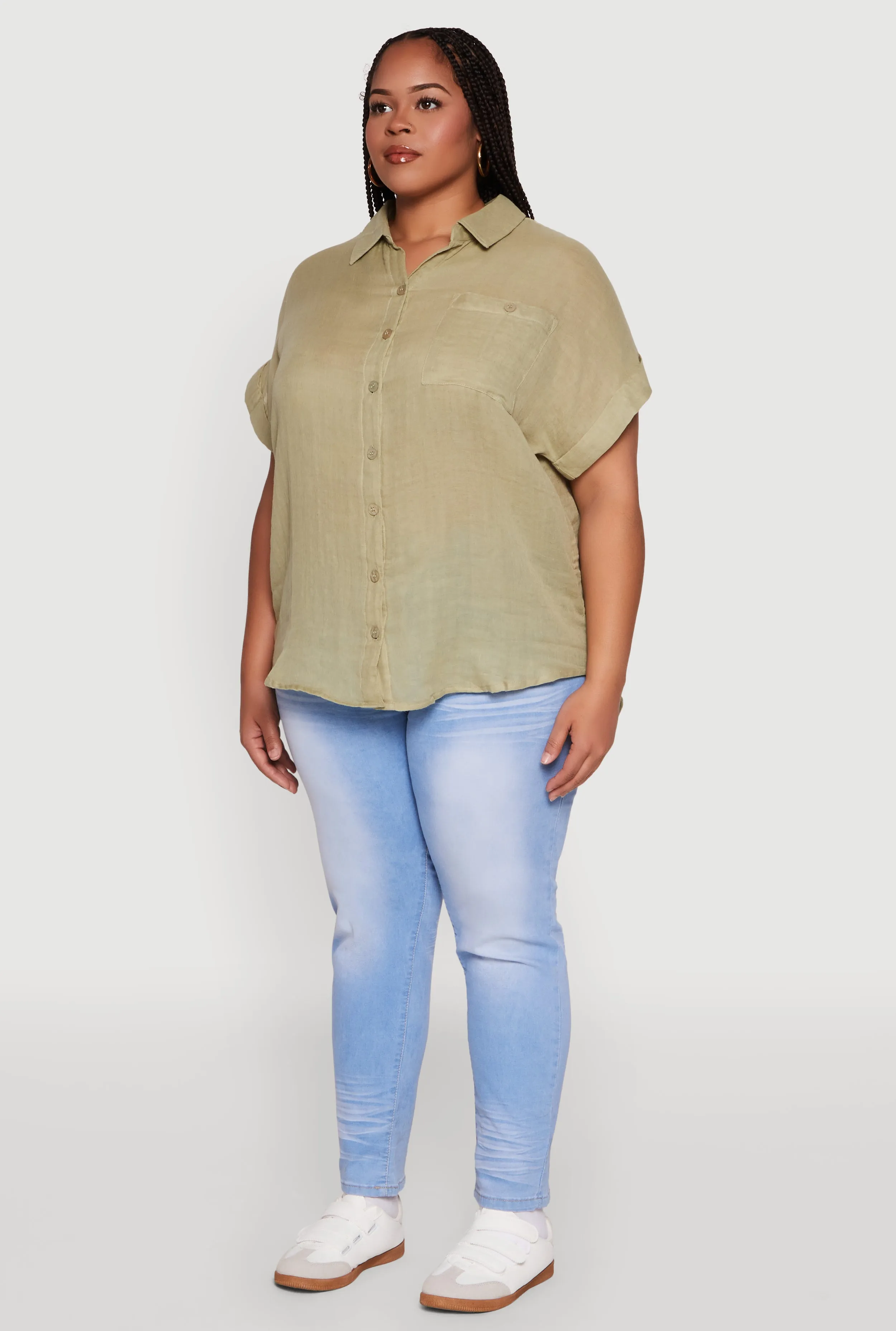 Plus Size Short Sleeve Rolled Cuff Shirt sold by Rainbow product image thumbnail 5