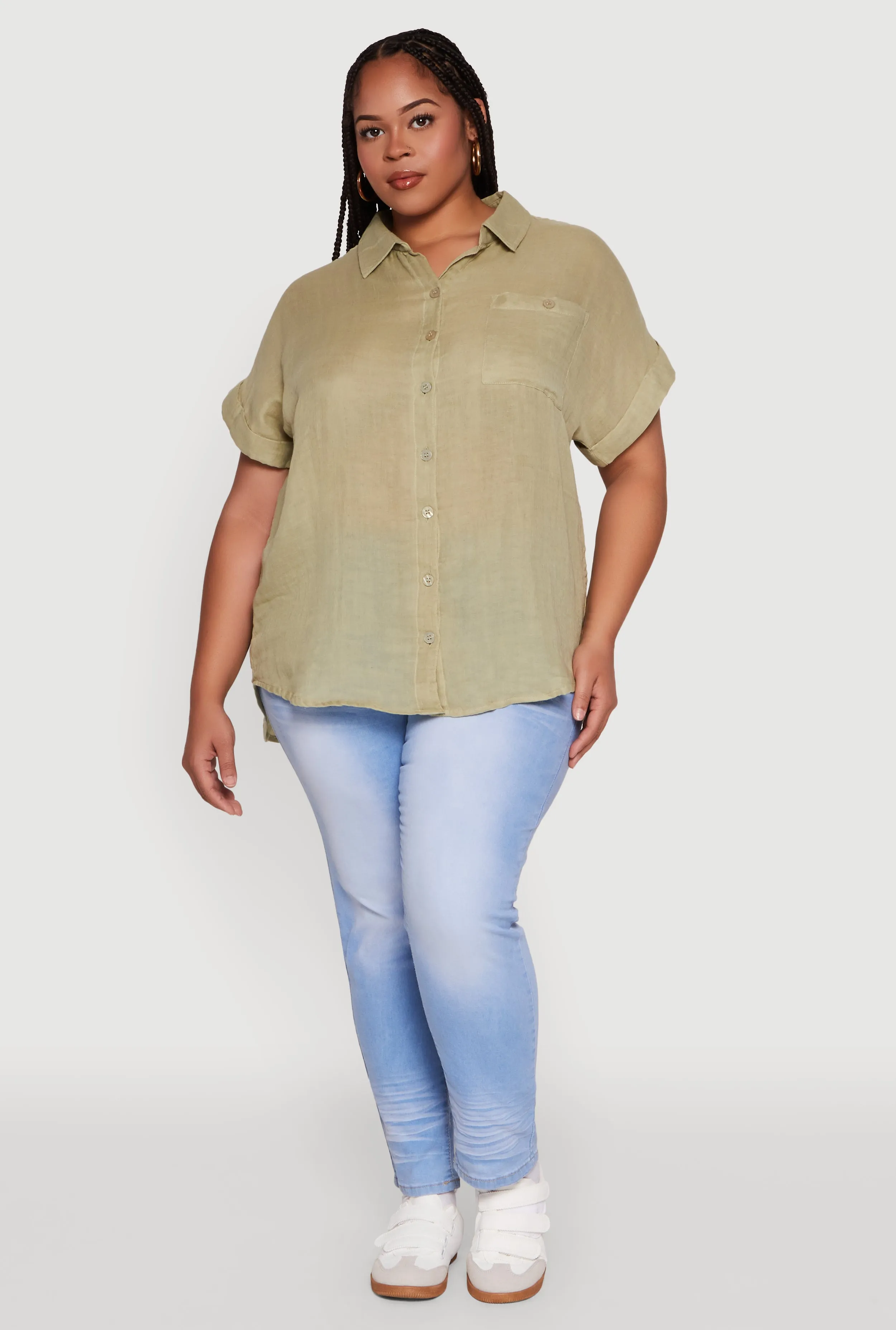 Plus Size Short Sleeve Rolled Cuff Shirt sold by Rainbow product image thumbnail 3
