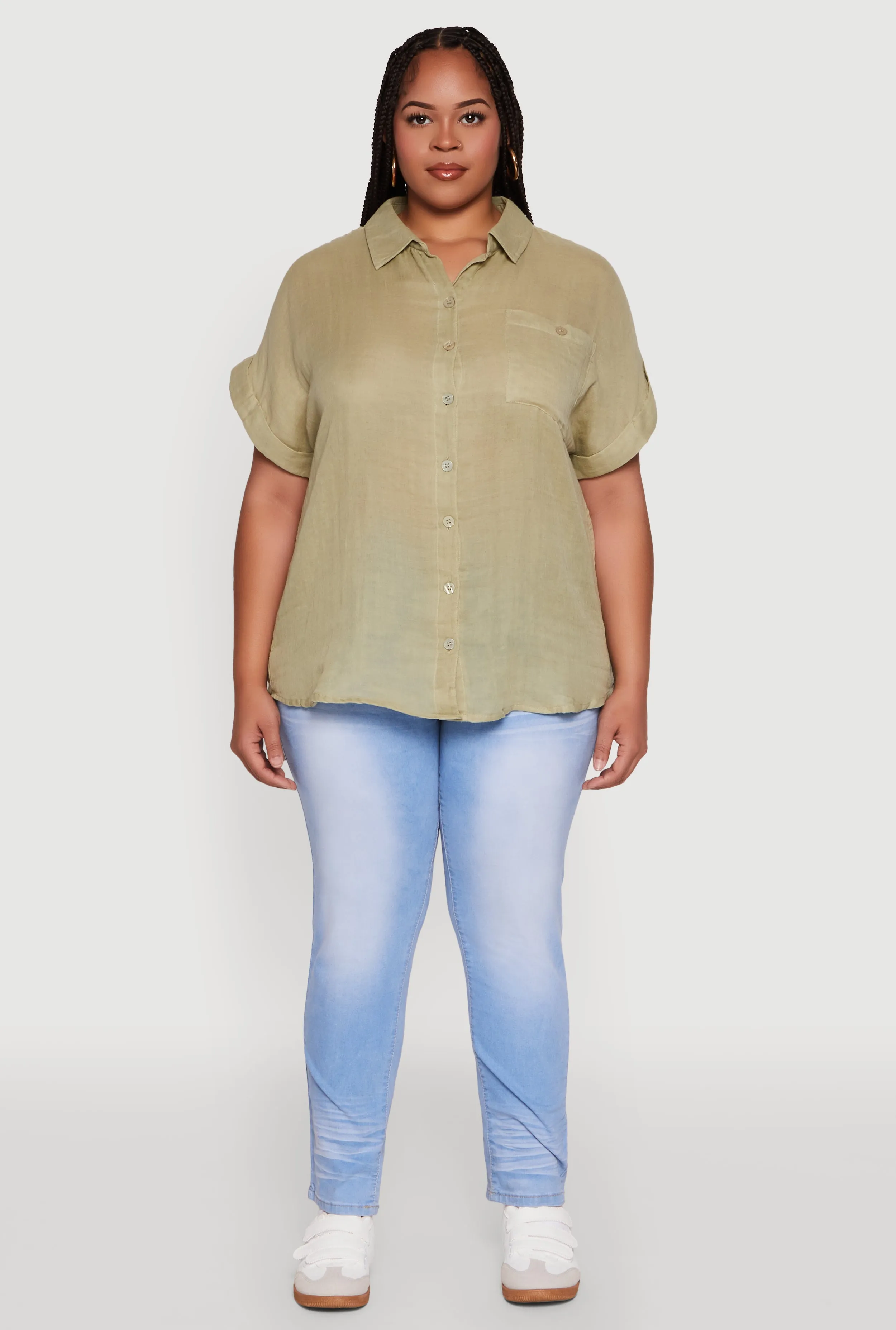 Plus Size Short Sleeve Rolled Cuff Shirt sold by Rainbow