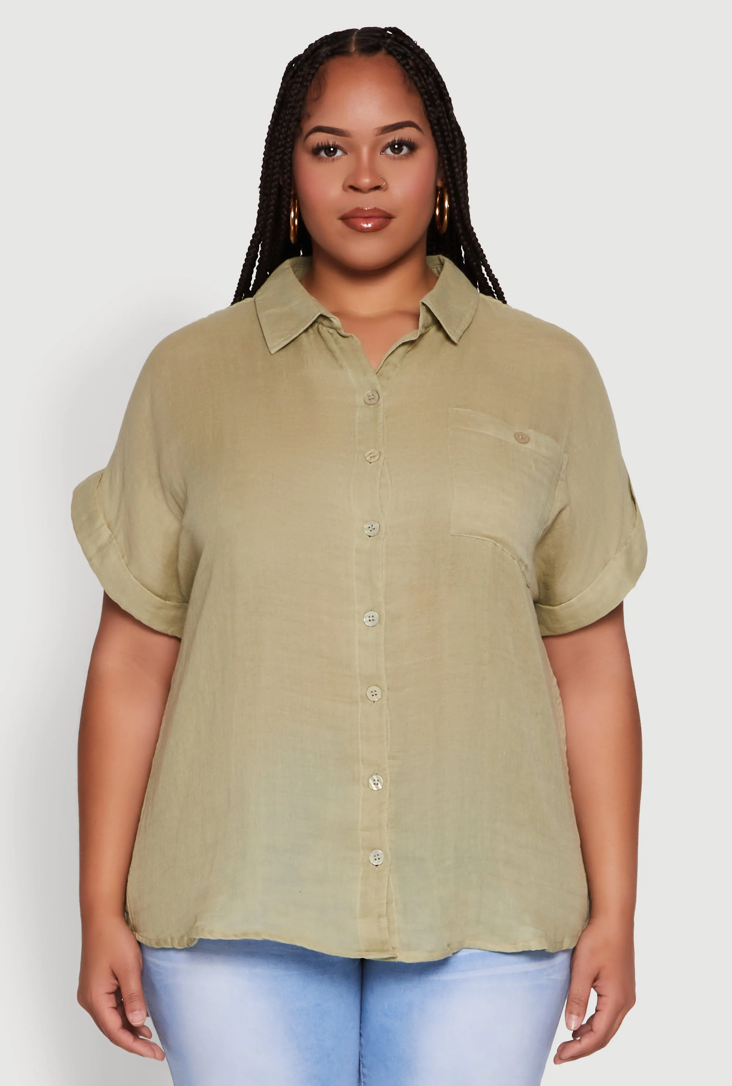 Plus Size Short Sleeve Rolled Cuff Shirt sold by Rainbow product image thumbnail 2