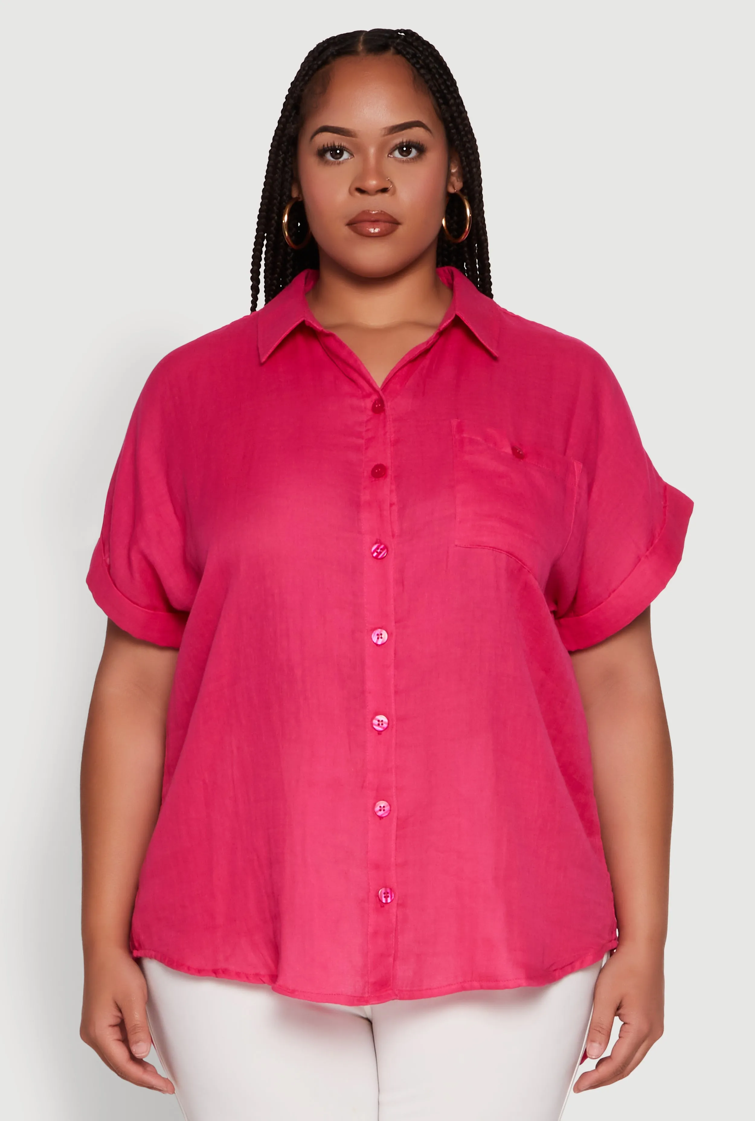 Plus Size Short Sleeve Rolled Cuff Shirt sold by Rainbow product image thumbnail 2