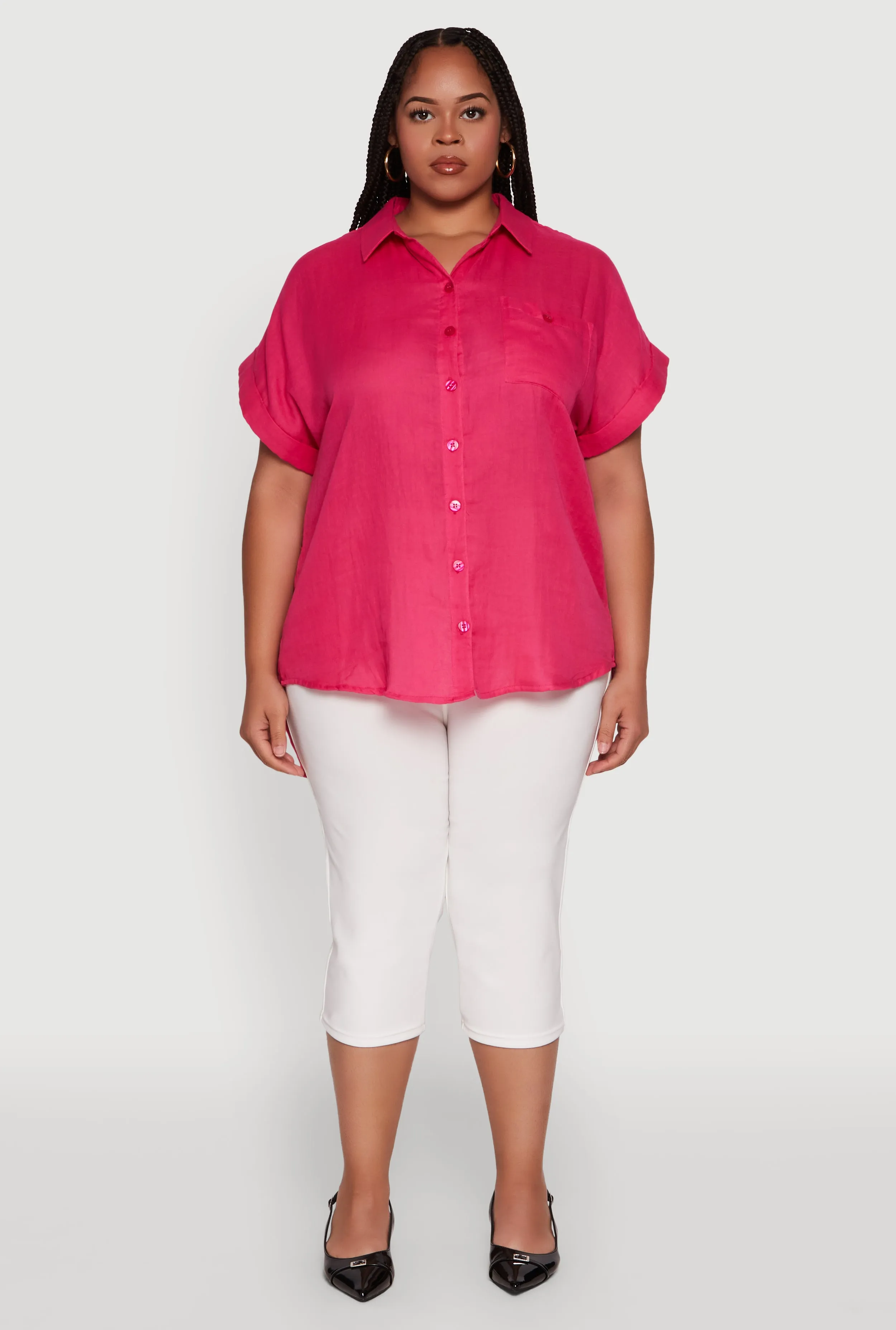 Plus Size Short Sleeve Rolled Cuff Shirt sold by Rainbow product image thumbnail 3