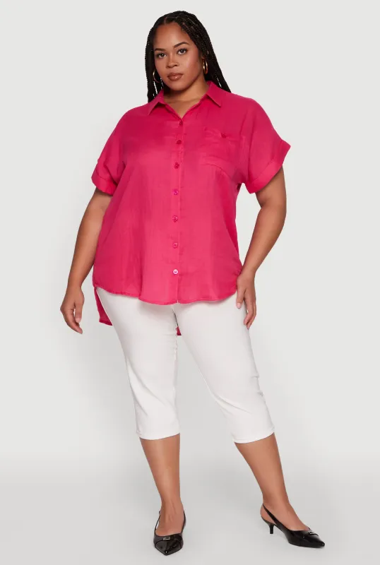 Plus Size Short Sleeve Rolled Cuff Shirt made by Rainbow