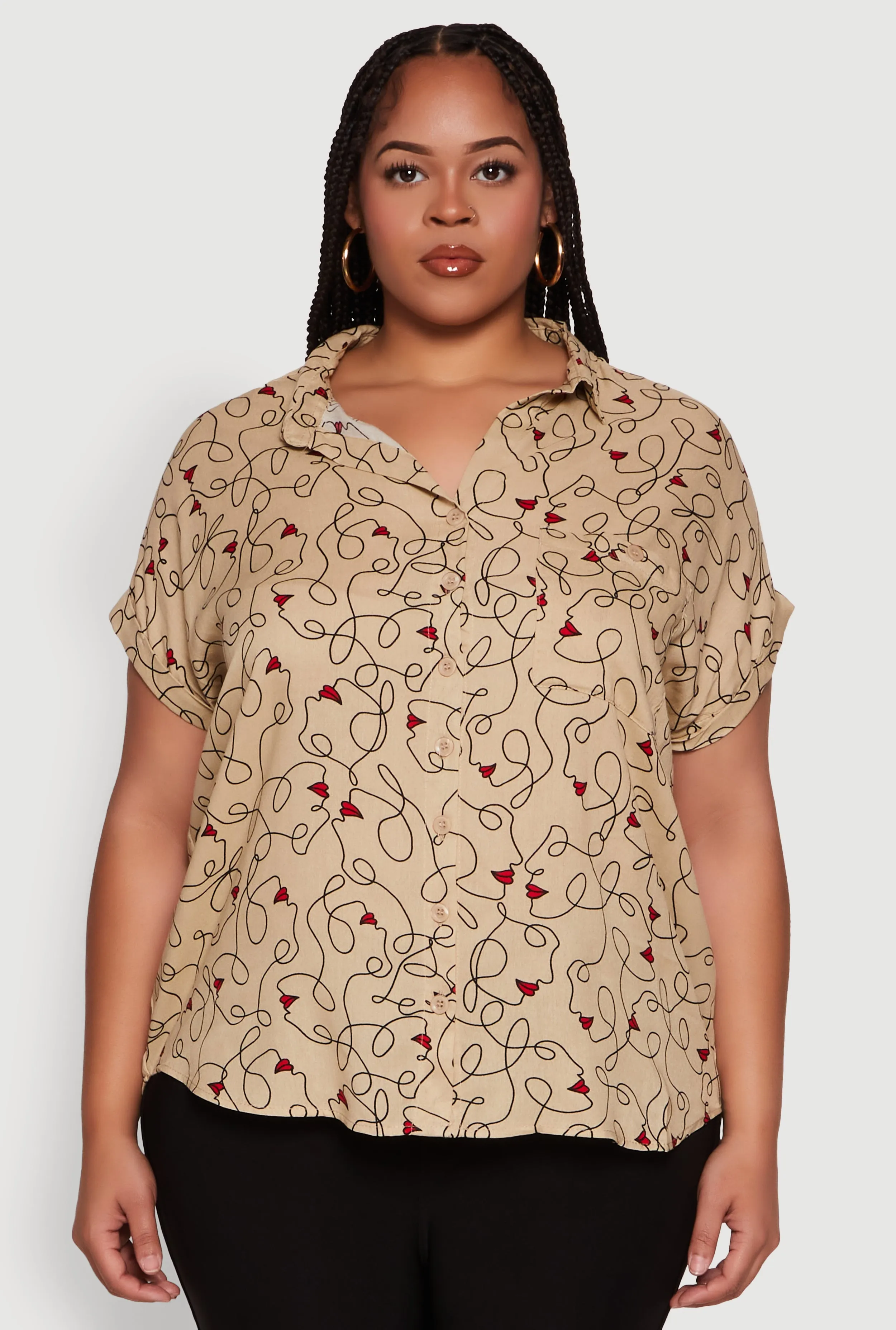 Plus Size Swirl Face Print Button Front Shirt sold by Rainbow product image thumbnail 2