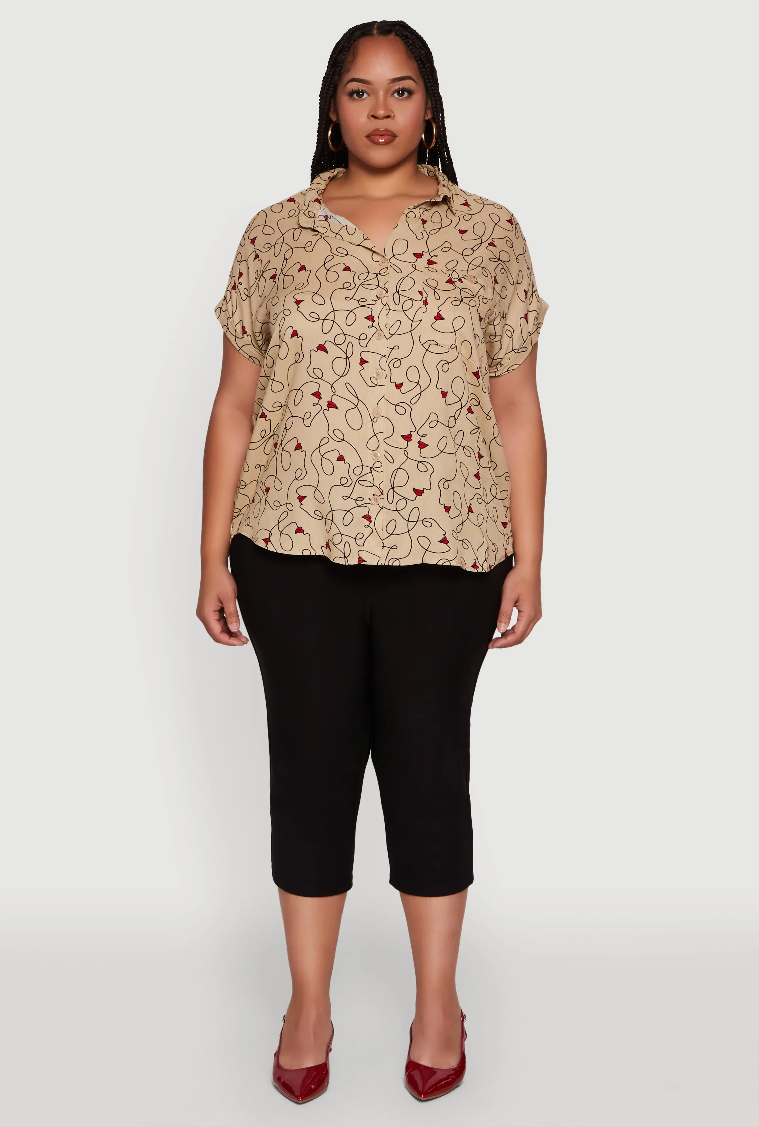 Plus Size Swirl Face Print Button Front Shirt sold by Rainbow product image thumbnail 3