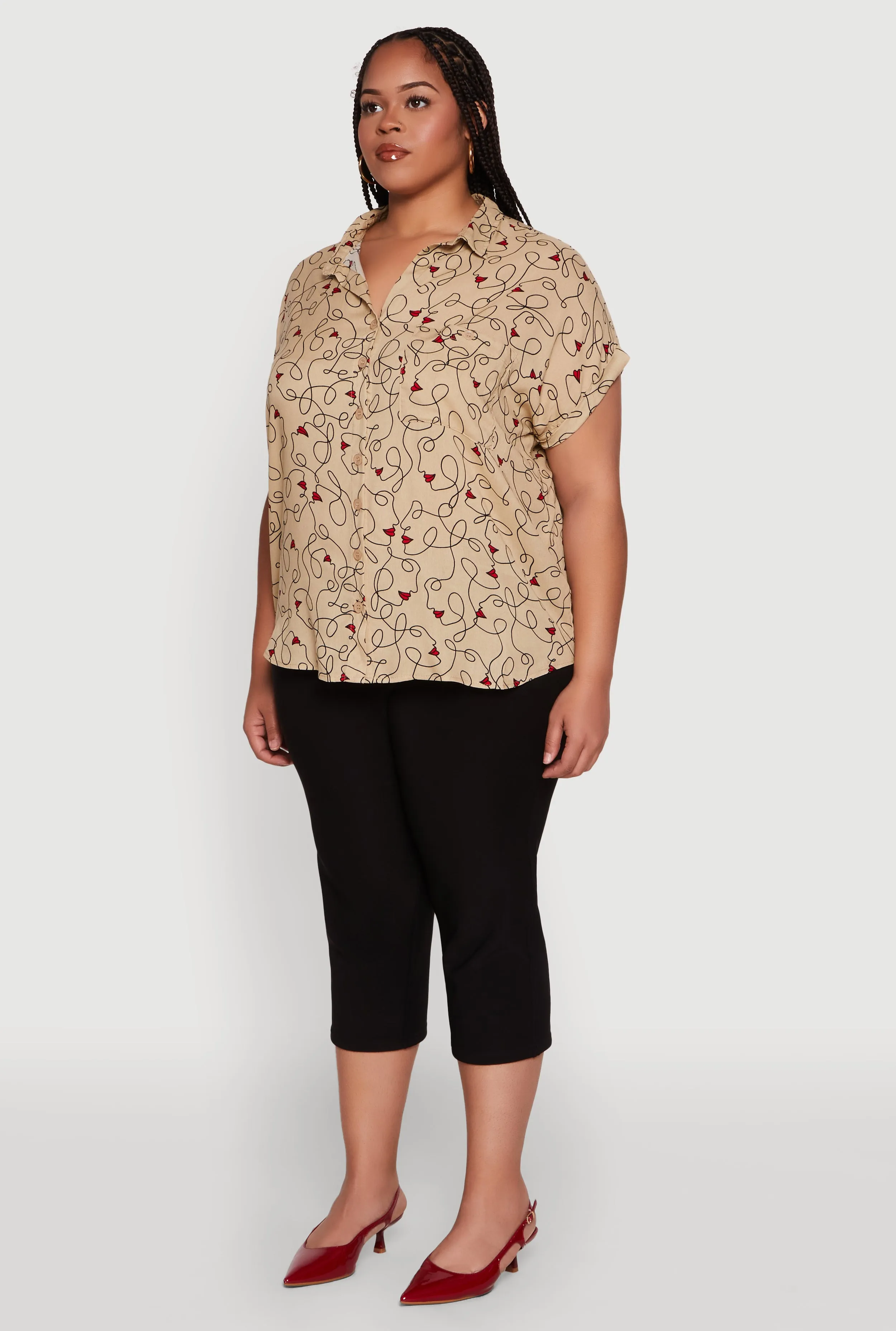 Plus Size Swirl Face Print Button Front Shirt sold by Rainbow product image thumbnail 5