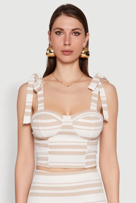 Striped Bow Strap Cropped Bustier Top sold by Rainbow