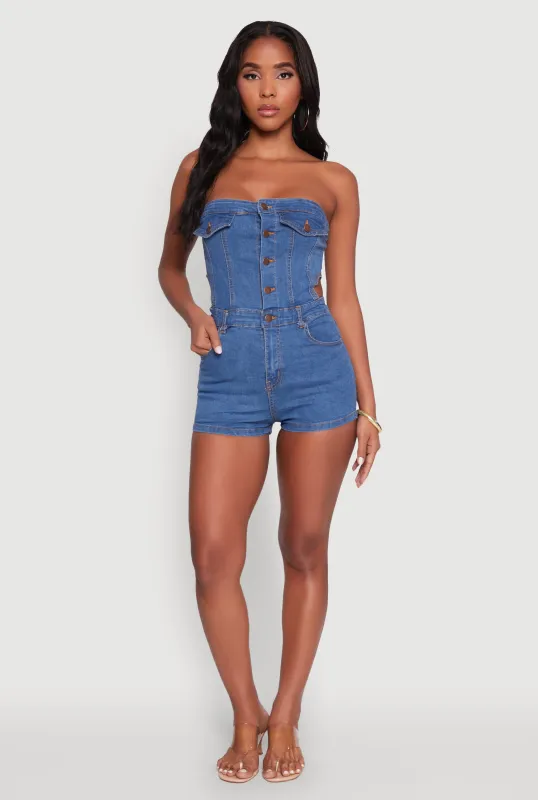 Daisy Denim Strapless Romper with Side Cut Outs sold by Rainbow