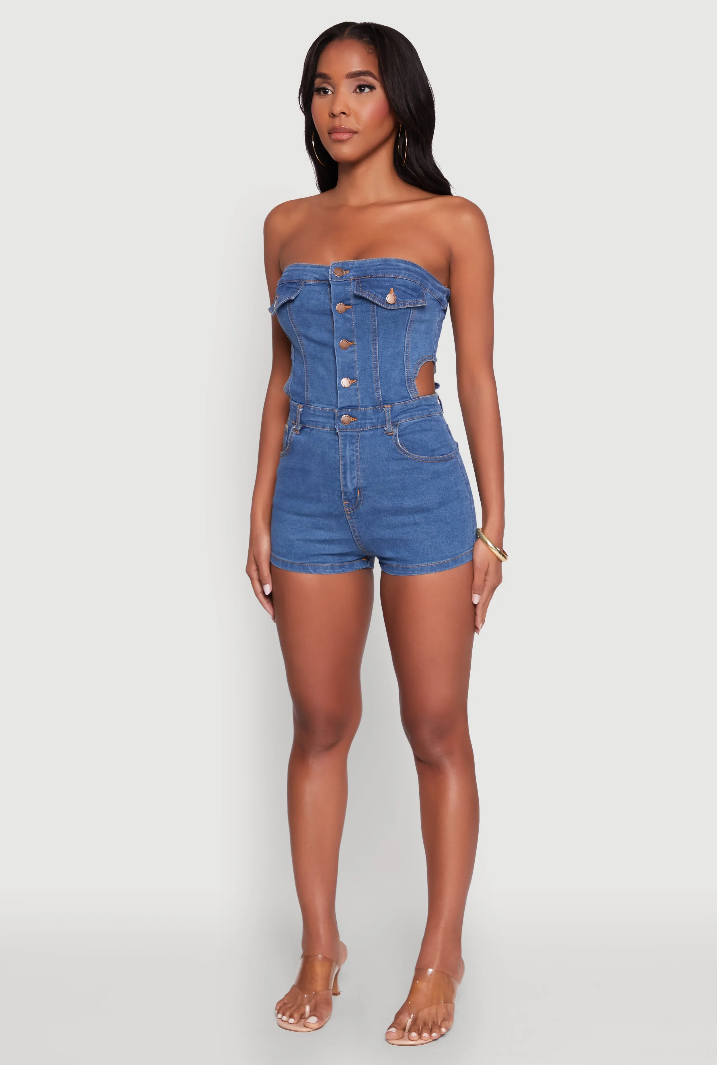 Daisy Denim Strapless Romper with Side Cut Outs sold by Rainbow product image thumbnail 3