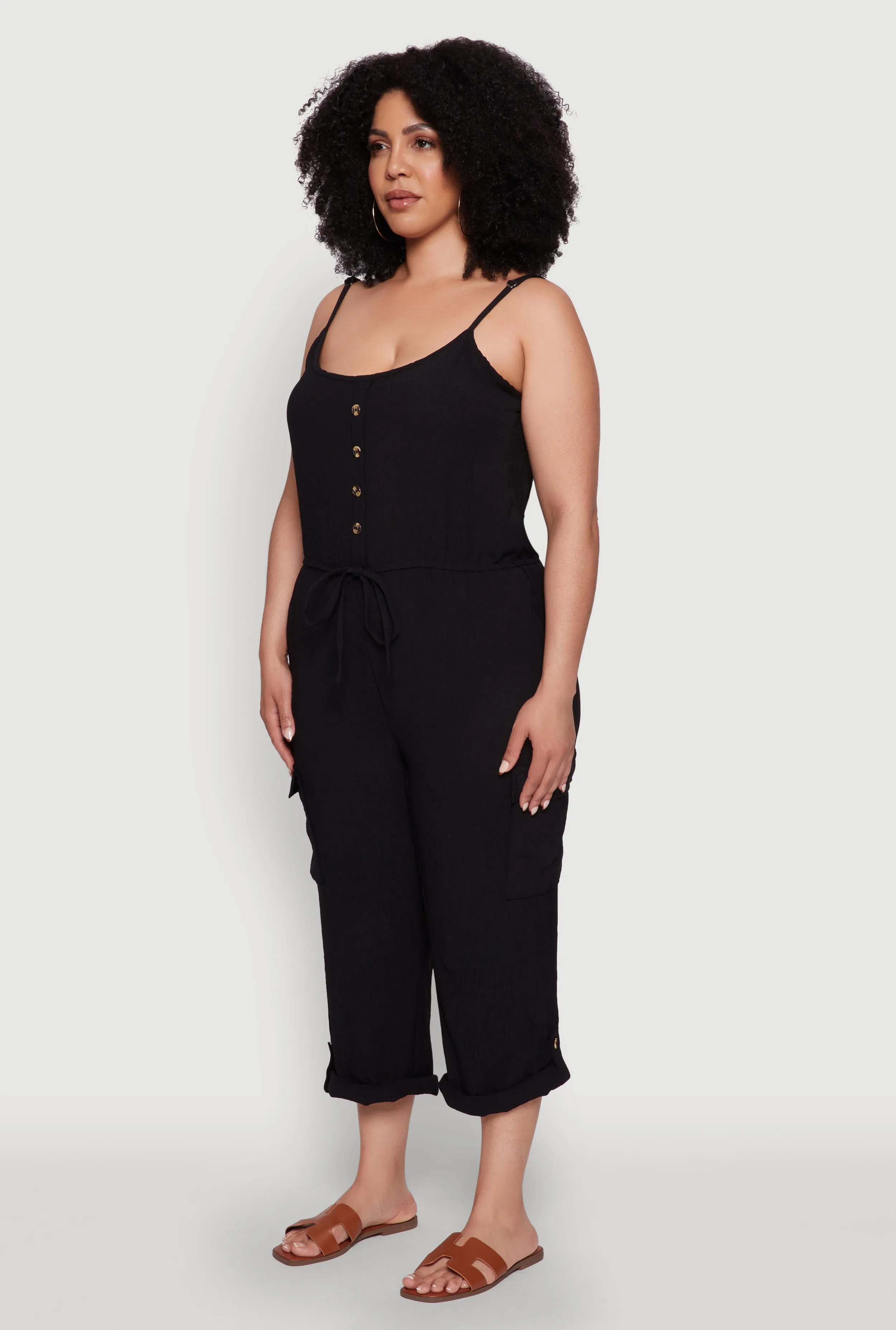 Plus Size Sleeveless Cargo Jumpsuit with Rolled Cuffs sold by Rainbow product image thumbnail 2