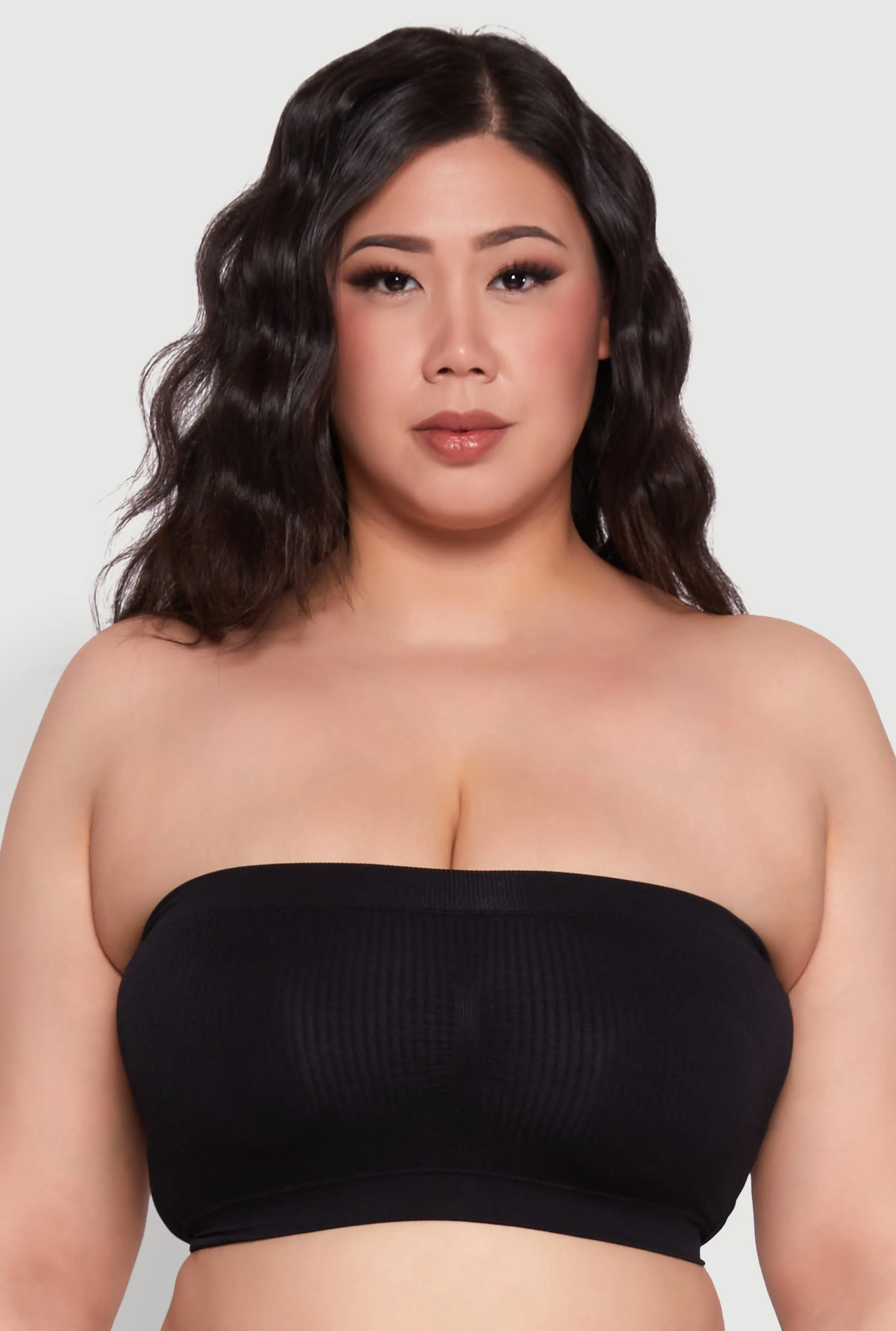 Plus Size Solid Seamless Ribbed Knit Bandeau Bra sold by Rainbow
