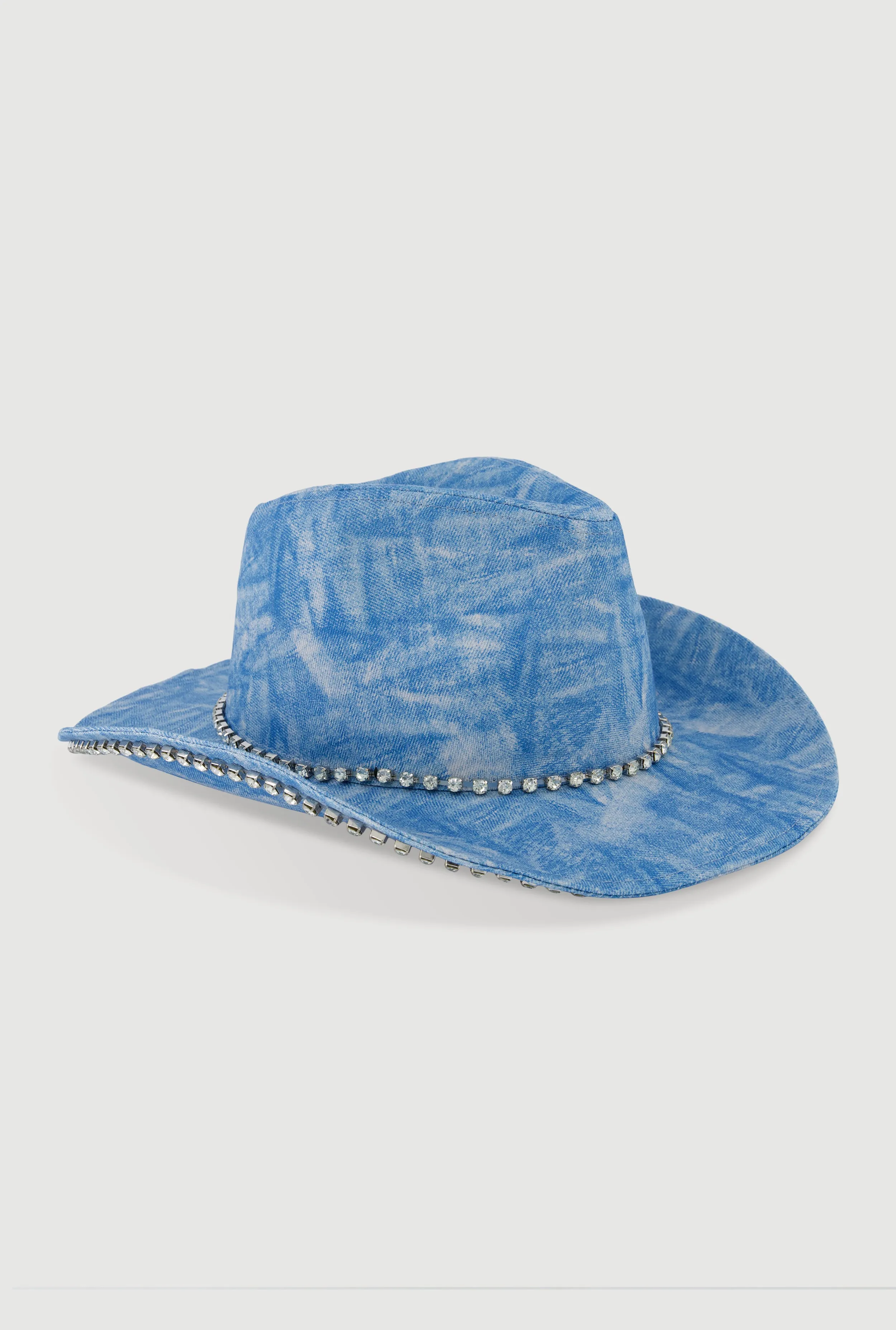 Rhinestone Trim Denim Print Cowboy Hat sold by Rainbow