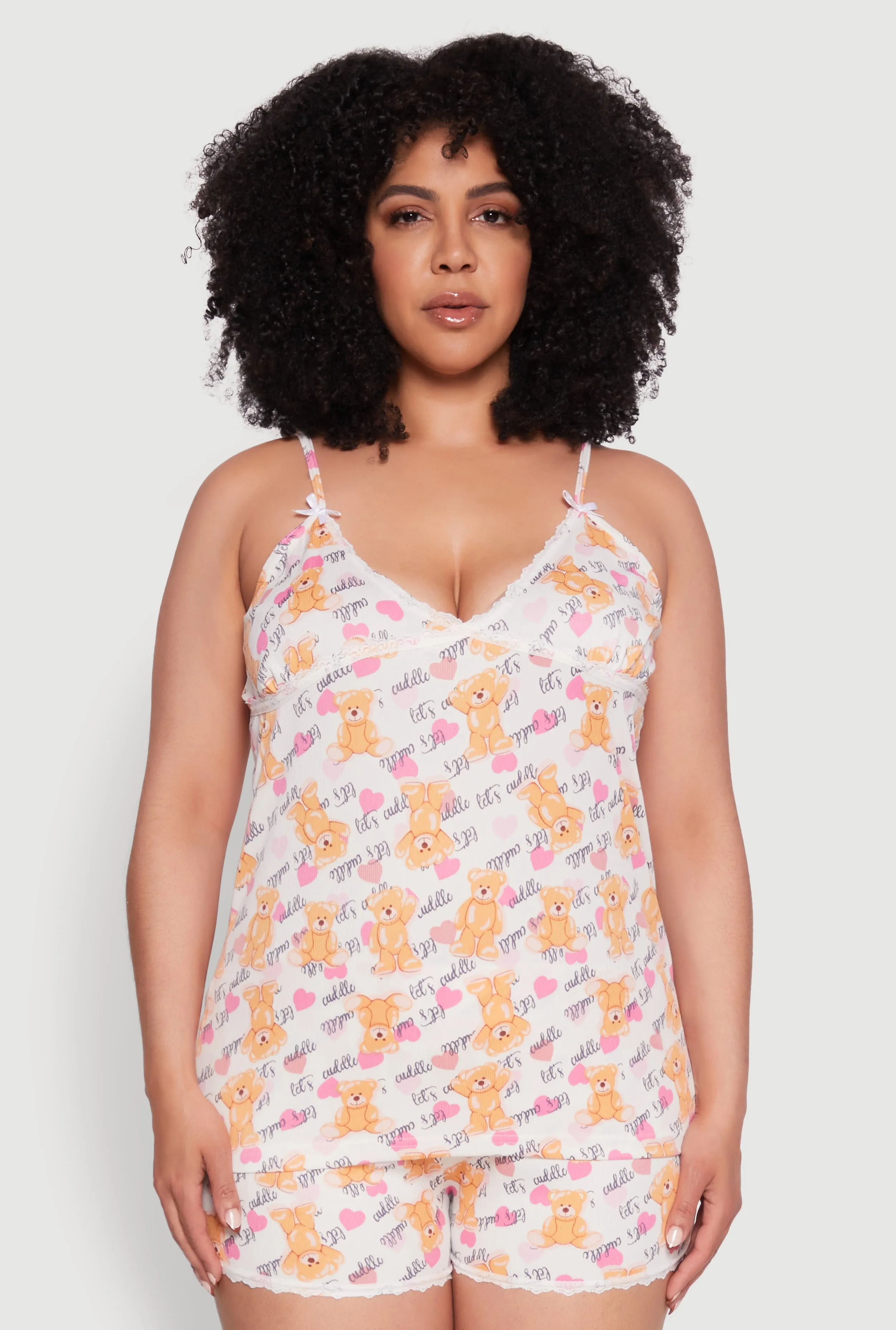 Plus Size Lets Cuddle Graphic Sleeveless Pajama Top and Shorts Set sold by Rainbow