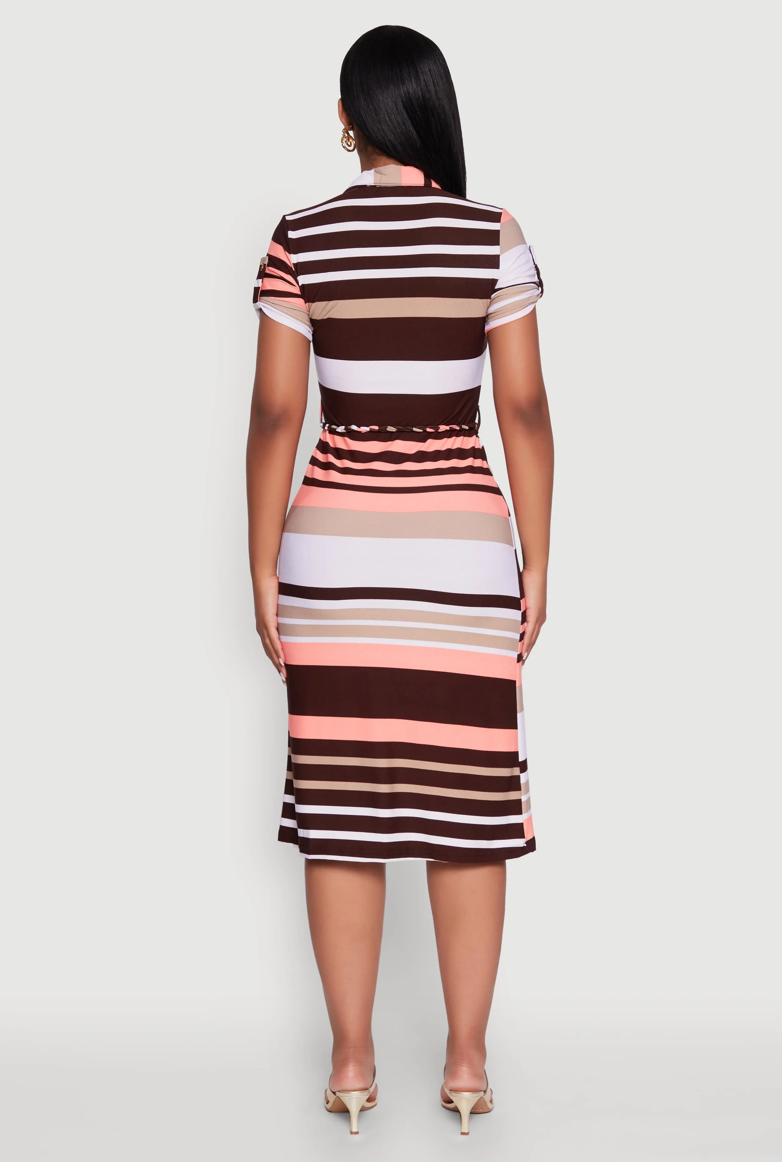 Stylish Tie Waist Belted Tabbed Sleeve Shirt Dress sold by Rainbow product image thumbnail 5