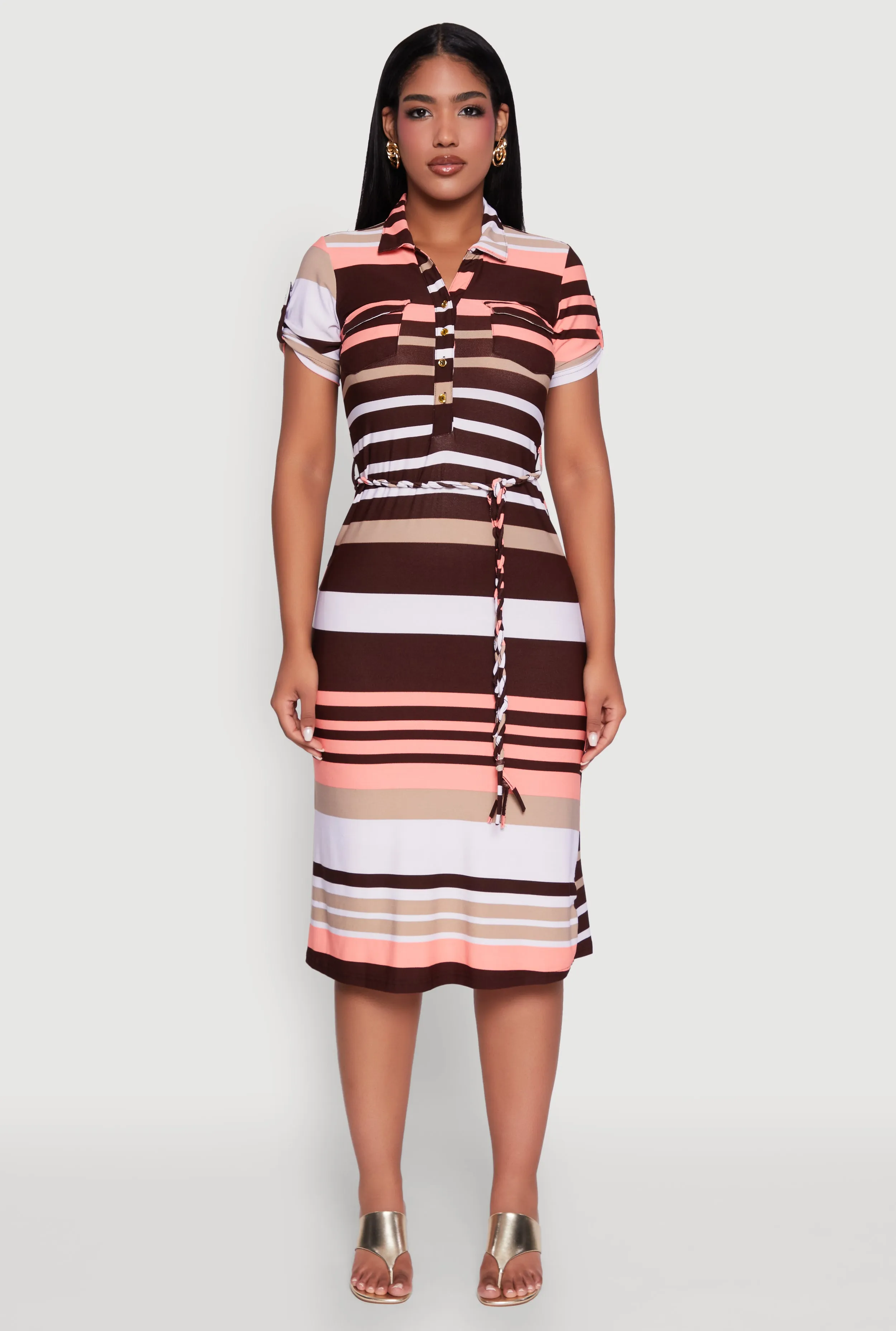 Stylish Tie Waist Belted Tabbed Sleeve Shirt Dress sold by Rainbow product image thumbnail 2