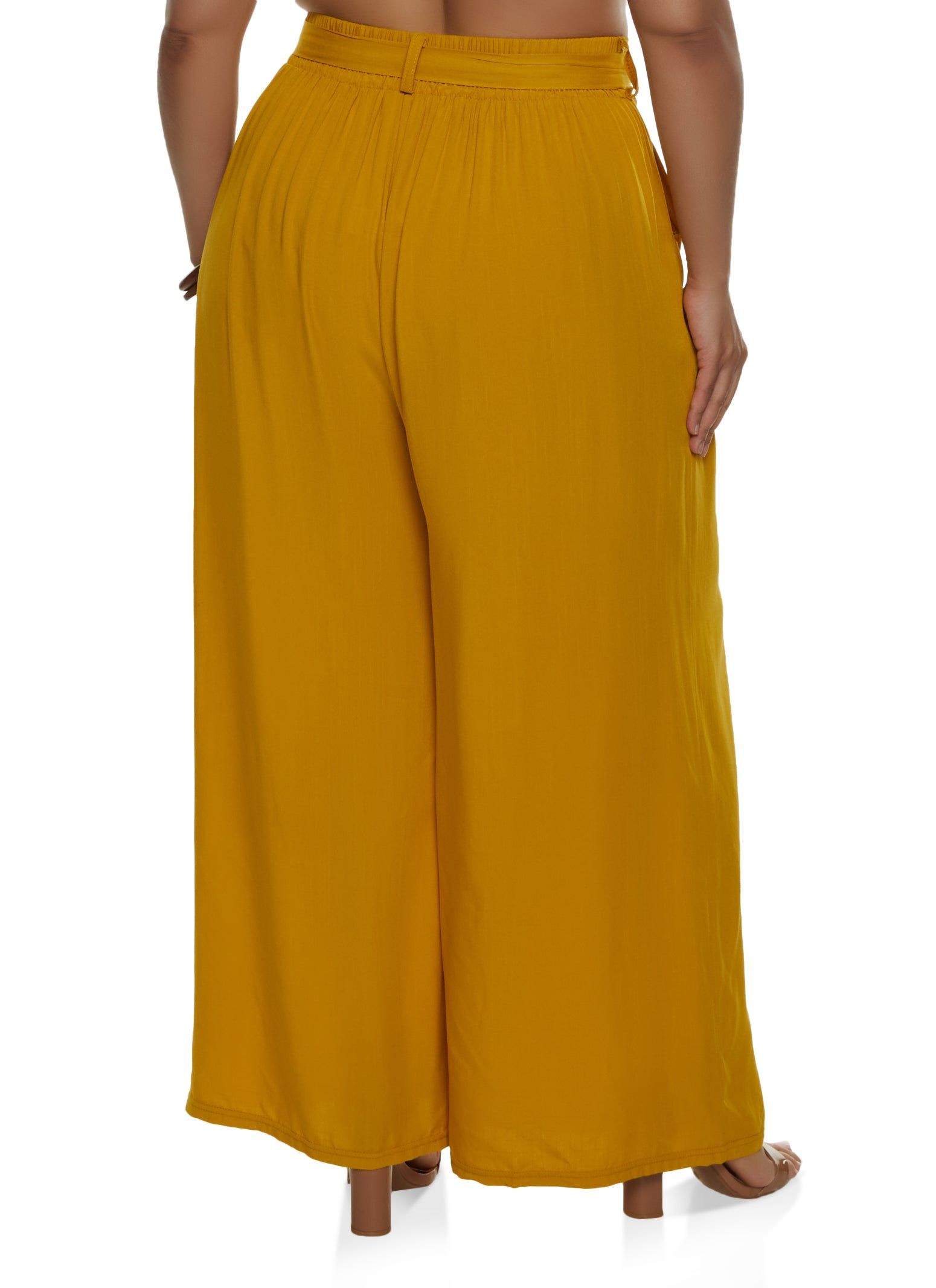 Plus Size Solid Tie Waist Belted Palazzo Pants sold by Rainbow product image thumbnail 2