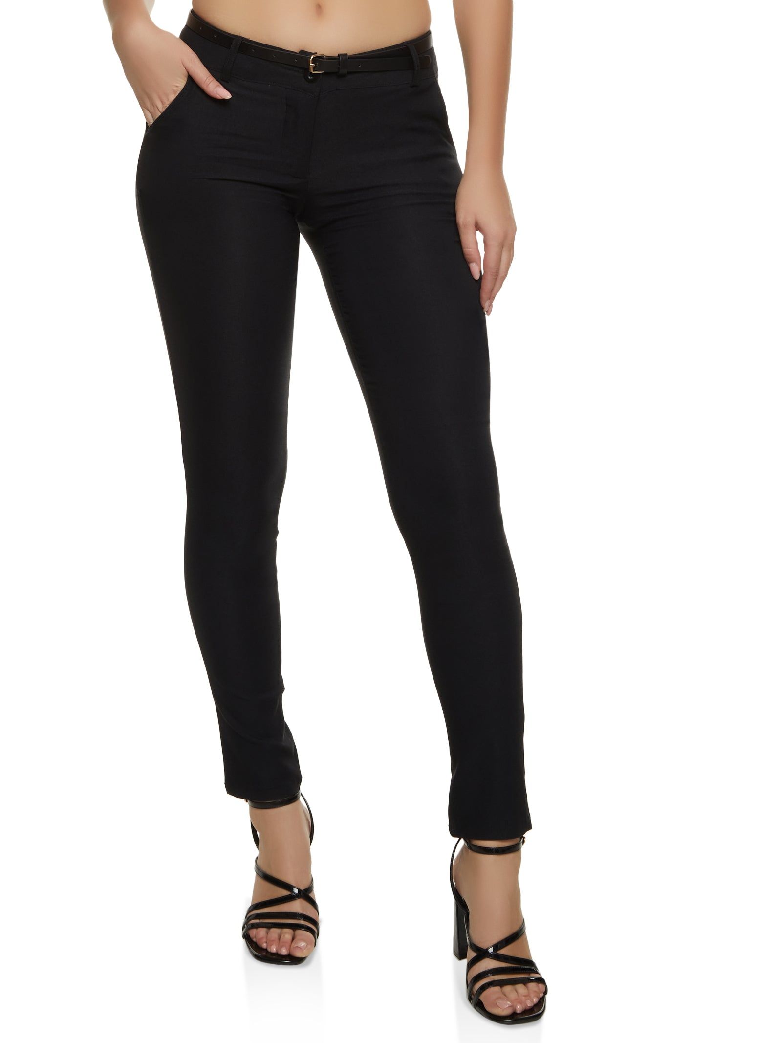 Solid Belted Skinny Dress Pants sold by Rainbow