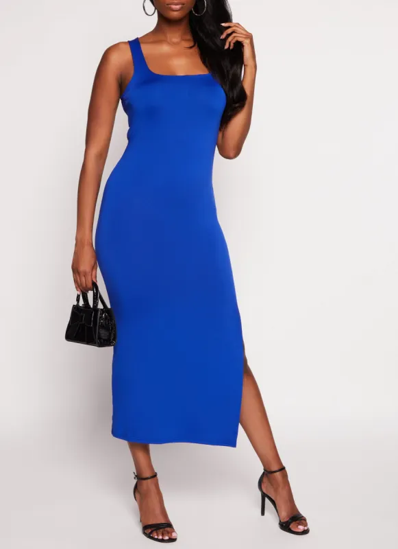 Square Neck Side Slit Maxi Tank Dress sold by Rainbow