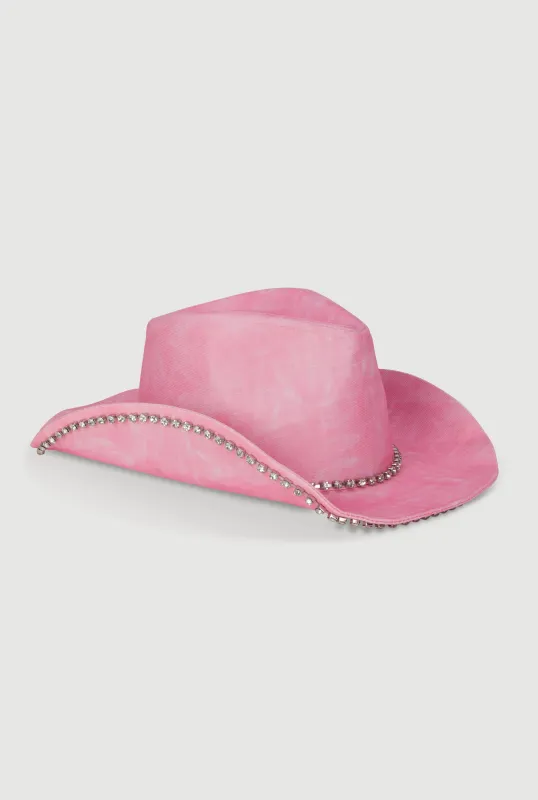 Rhinestone Trim Denim Print Cowboy Hat sold by Rainbow