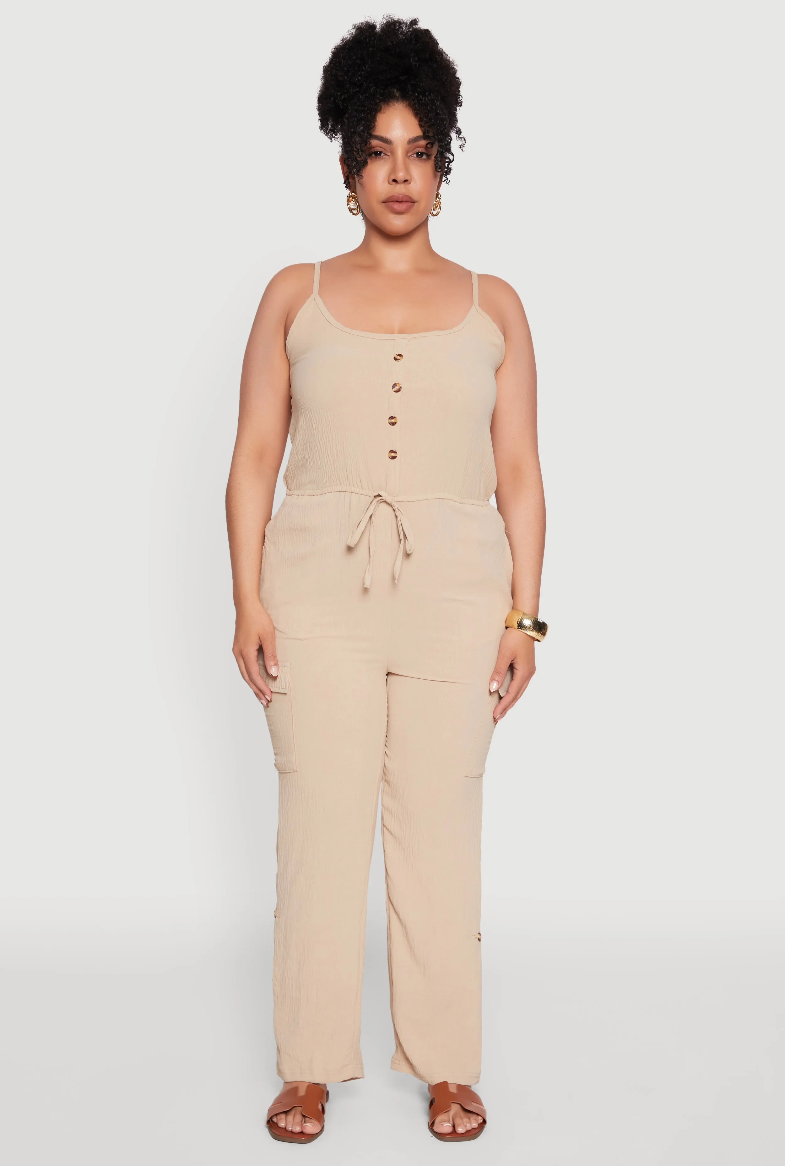 Plus Size Sleeveless Cargo Jumpsuit with Rolled Cuffs sold by Rainbow product image thumbnail 5