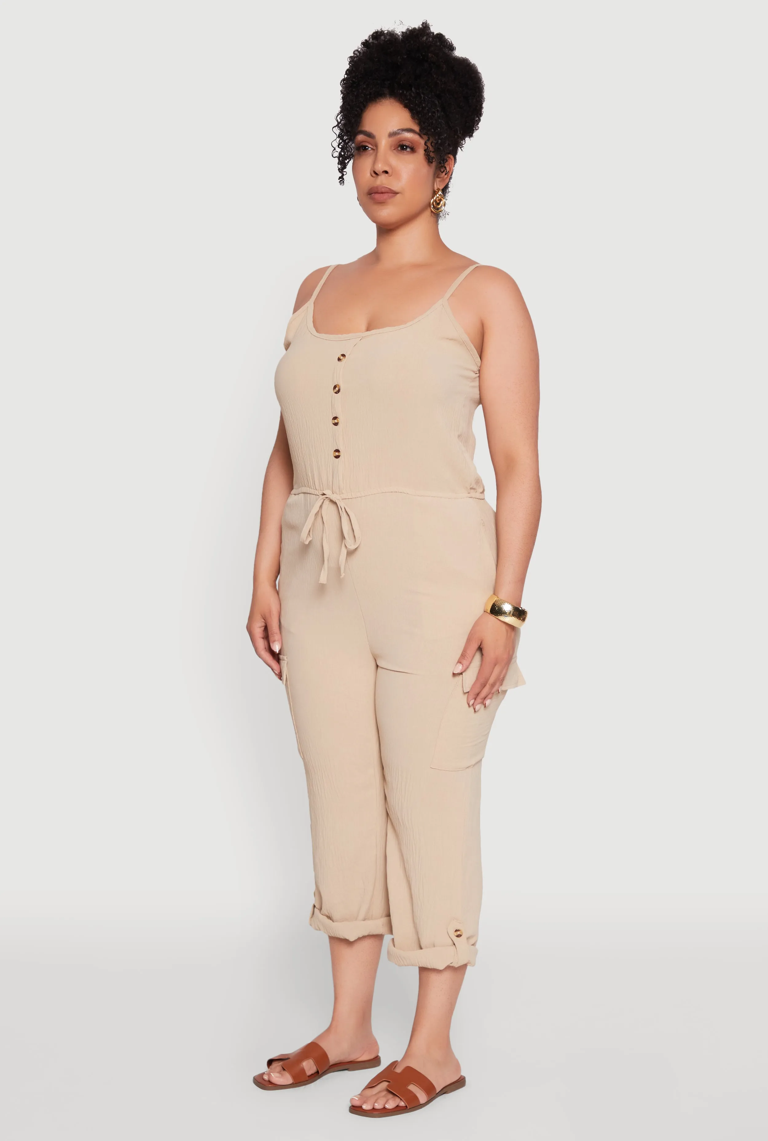 Plus Size Sleeveless Cargo Jumpsuit with Rolled Cuffs sold by Rainbow product image thumbnail 2