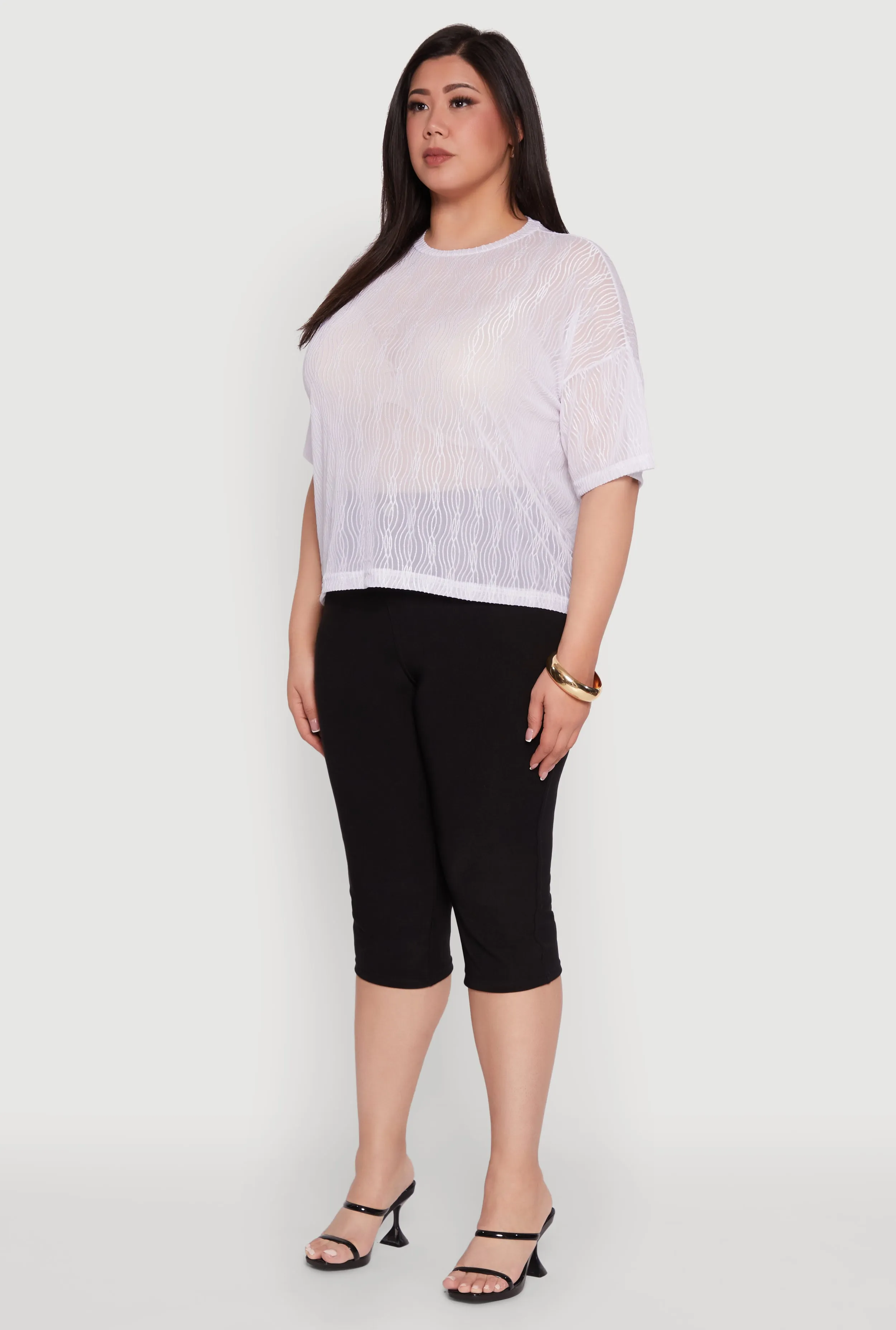 Plus Size Chic Sheer Mesh Blouse with Crew Neck and Short Sleeves sold by Rainbow product image thumbnail 5