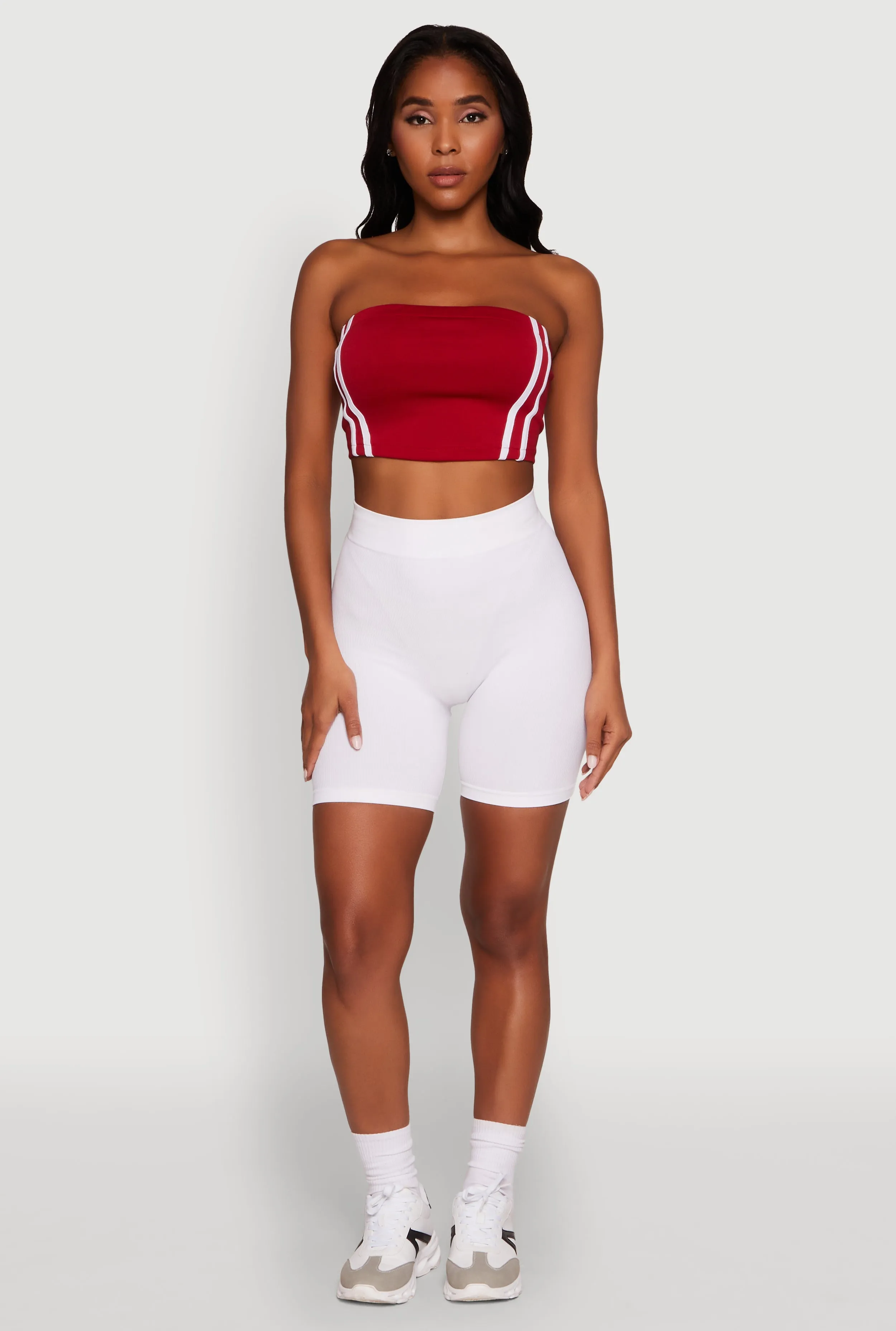 Trendy Strapless Varsity Stripe Tube Top sold by Rainbow