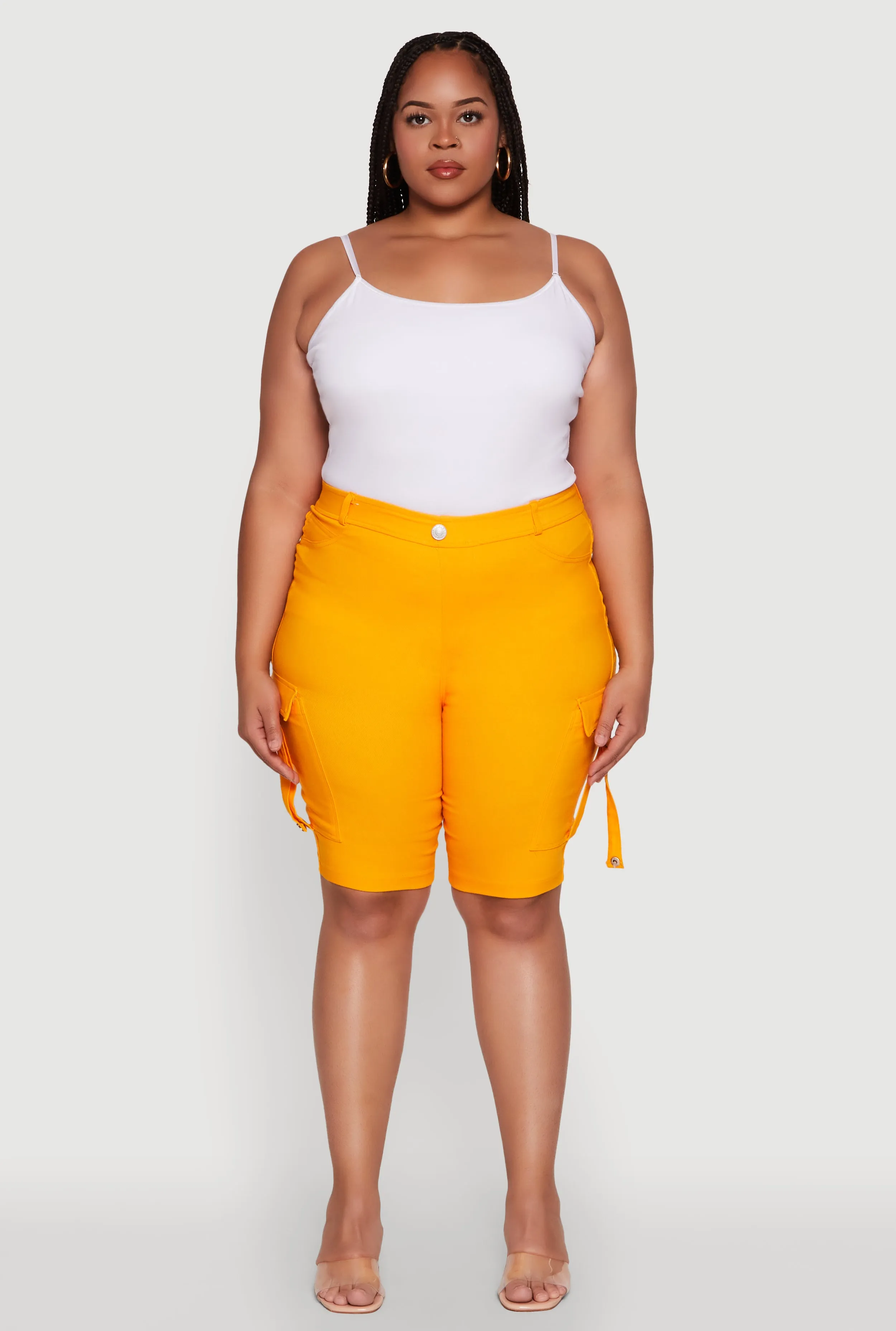 Plus Size Trendy High Waisted Bermuda Shorts with Cargo Pockets sold by Rainbow