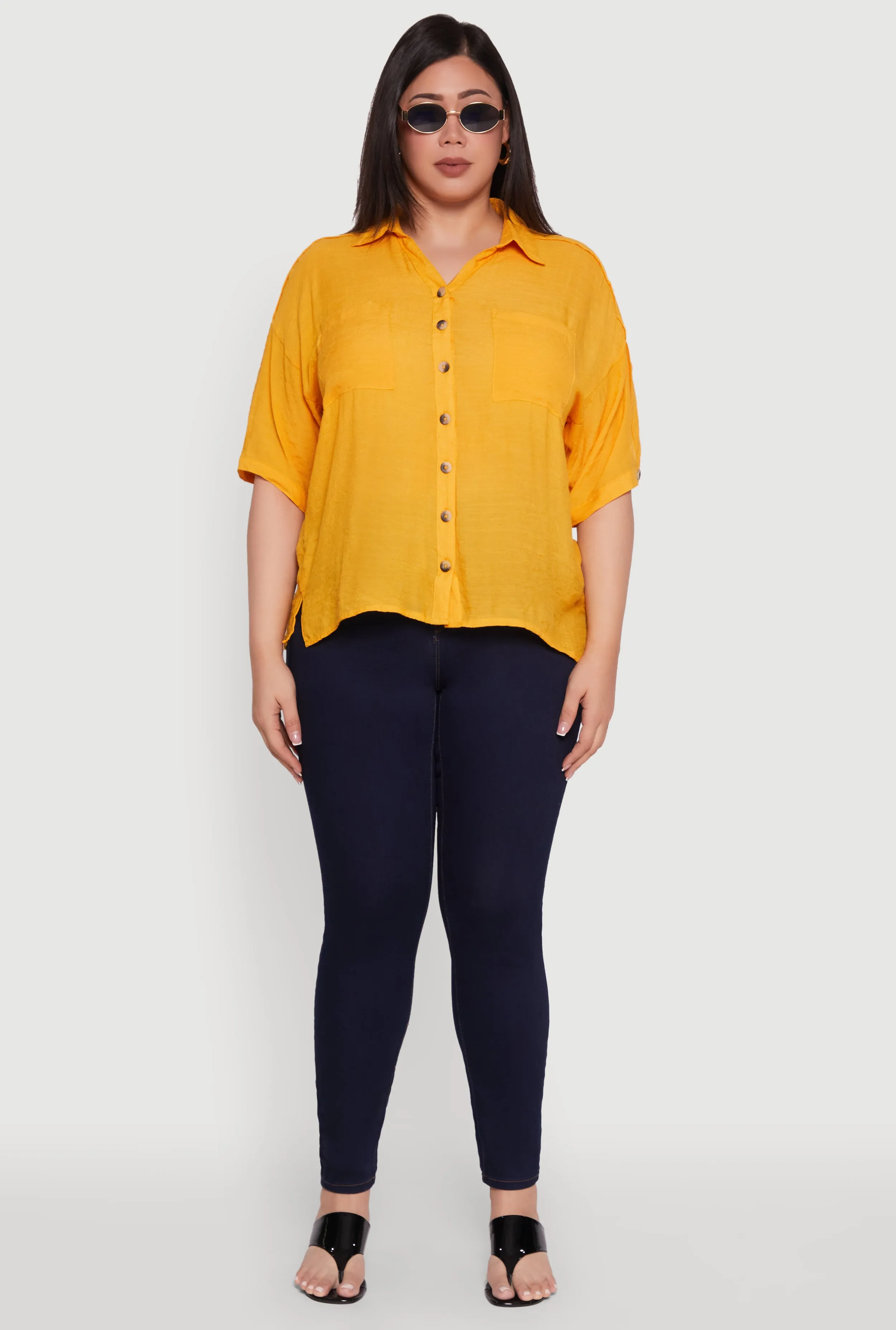 Plus Size Chic Side Slit Button Front Shirt sold by Rainbow product image thumbnail 3