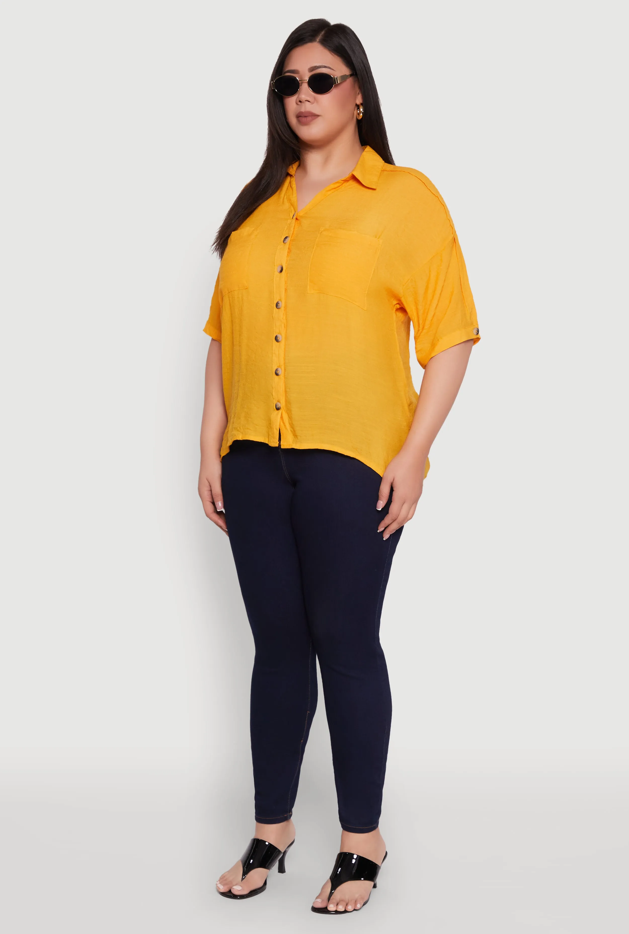 Plus Size Chic Side Slit Button Front Shirt sold by Rainbow product image thumbnail 5