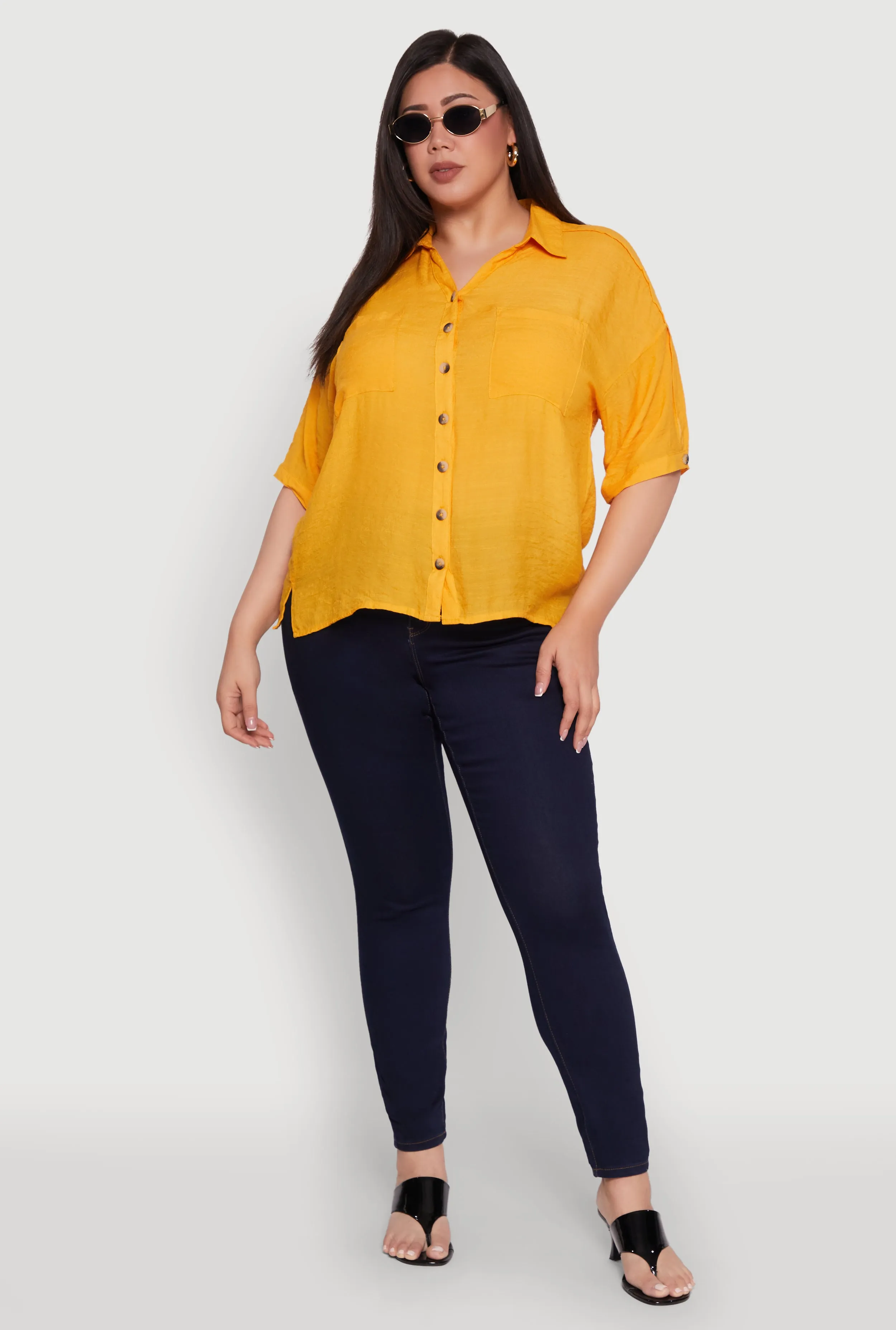 Plus Size Chic Side Slit Button Front Shirt sold by Rainbow