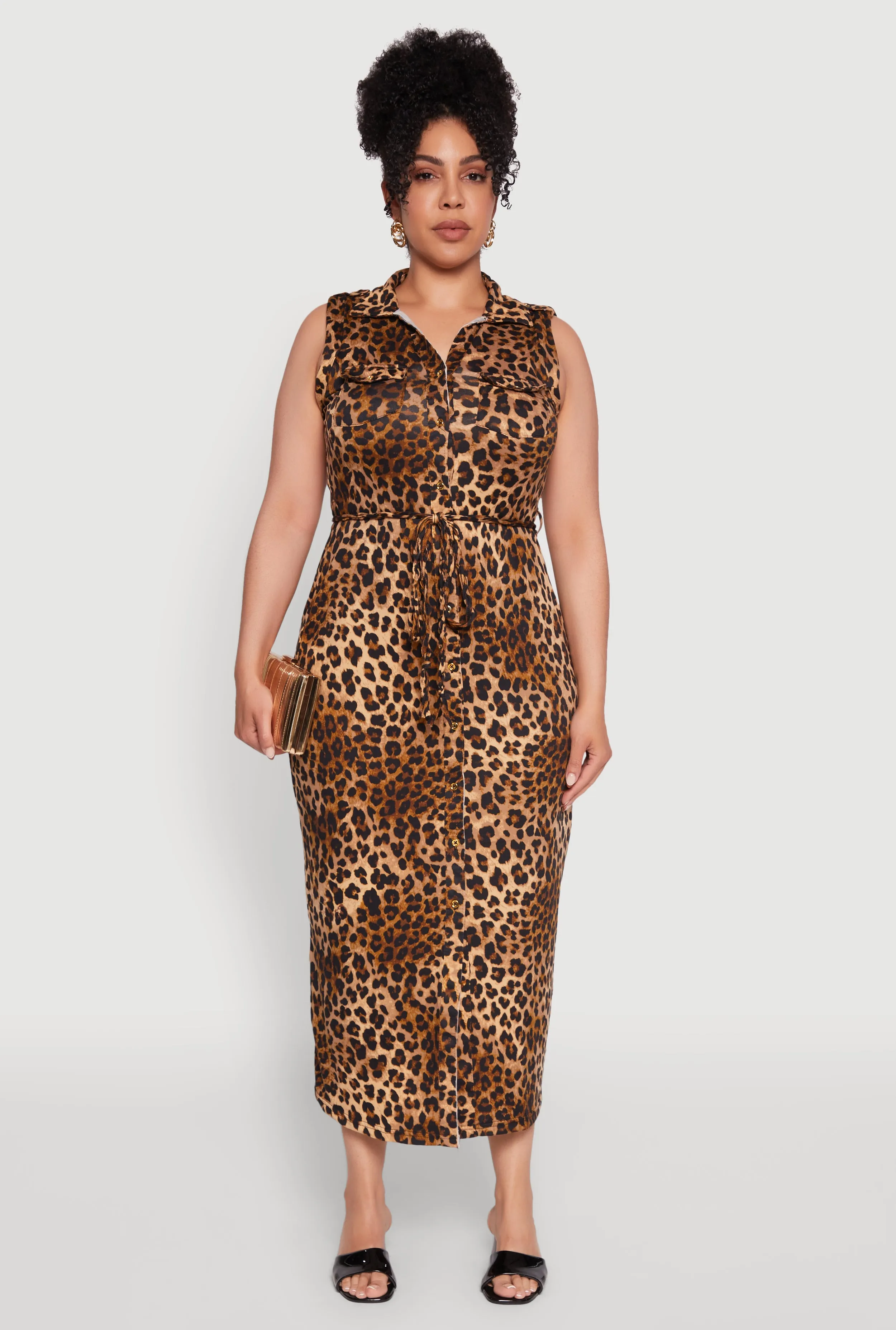 Plus Size Chic Sleeveless Shirt Dress with Tie Waist Belt sold by Rainbow product image thumbnail 2