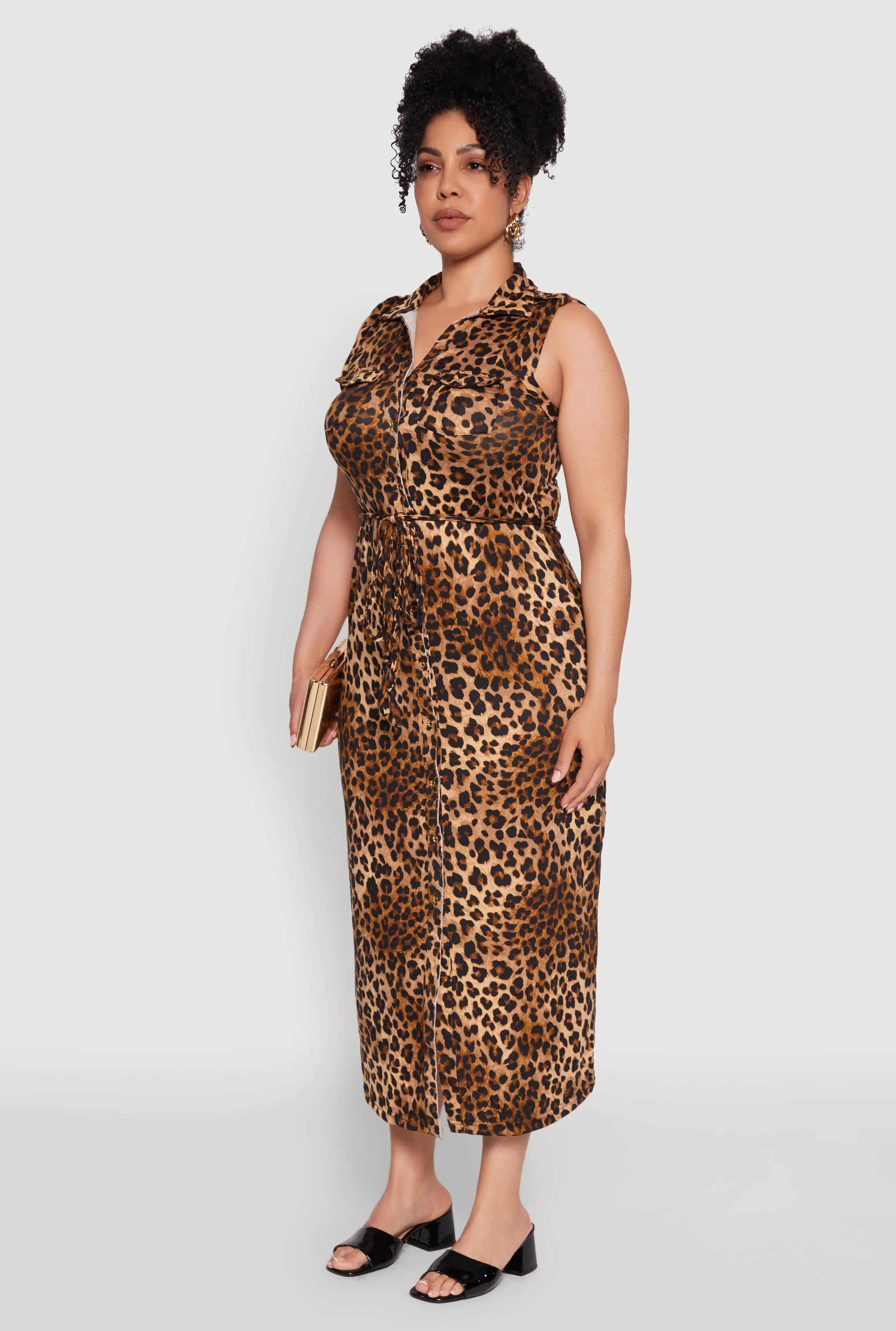 Plus Size Chic Sleeveless Shirt Dress with Tie Waist Belt sold by Rainbow product image thumbnail 3