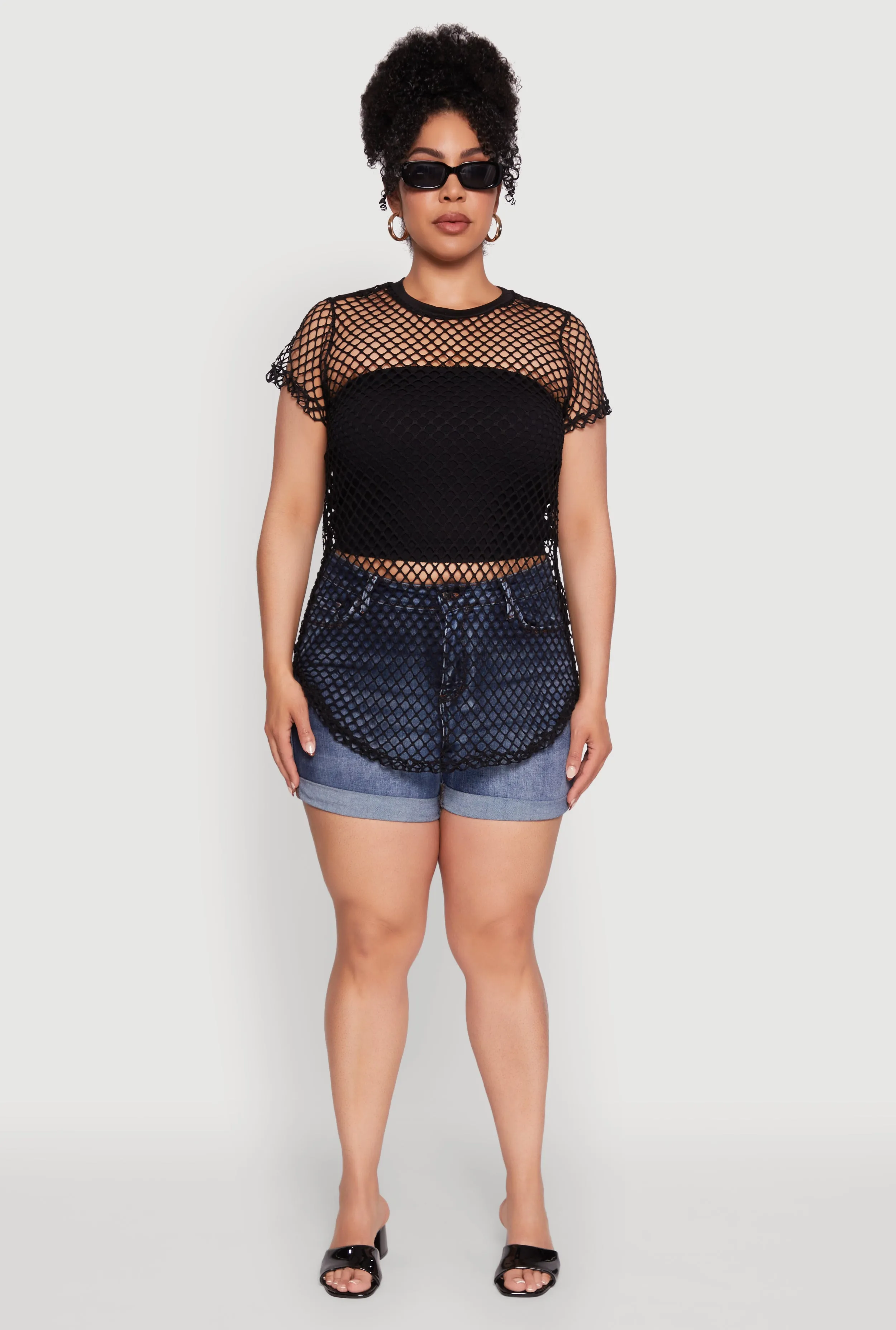 Plus Size Chic Fishnet Crew Neck Tee sold by Rainbow product image thumbnail 3