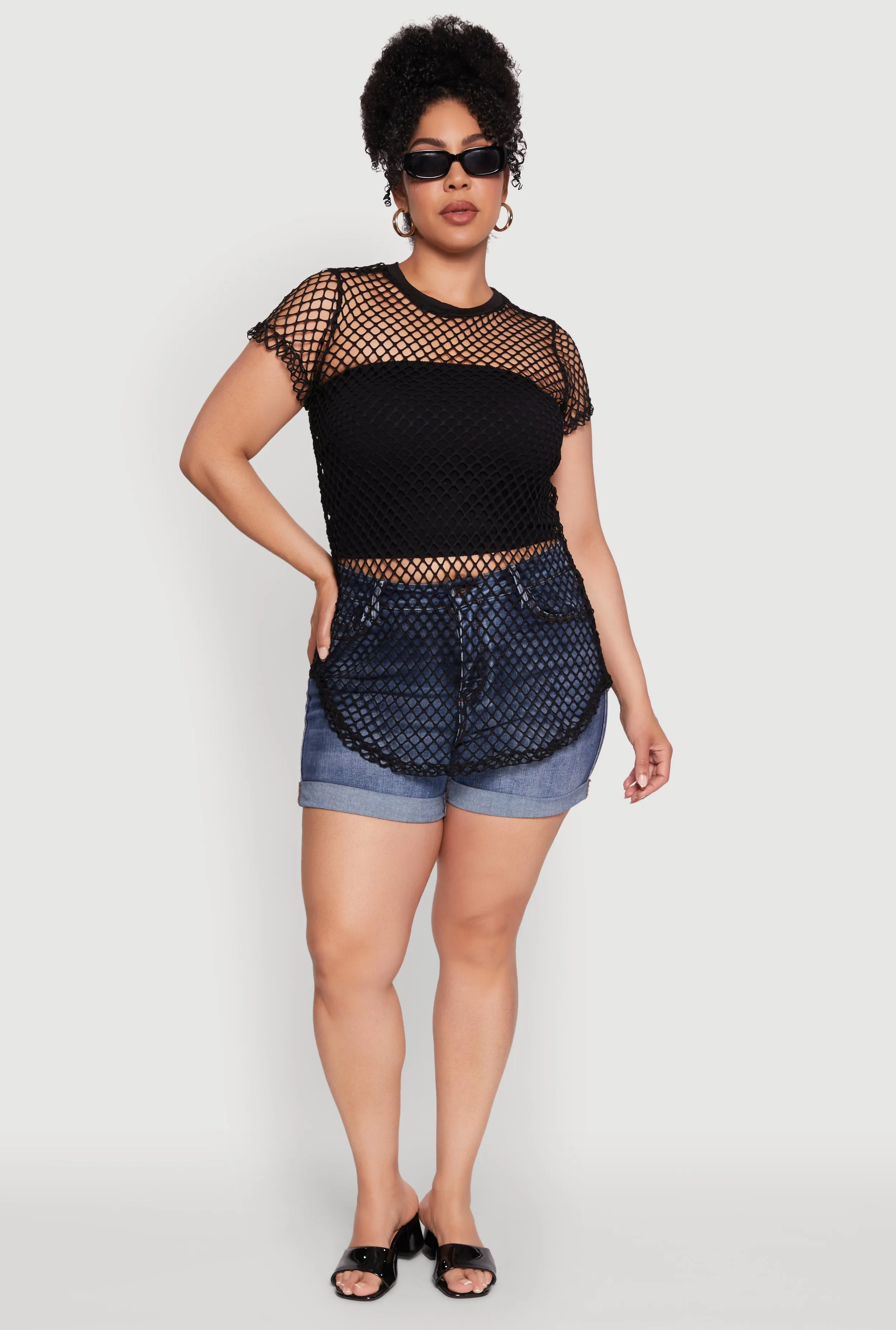 Plus Size Chic Fishnet Crew Neck Tee sold by Rainbow