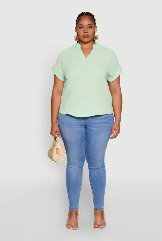 Plus Size Chic Crepe Knit Side Slit Blouse sold by Rainbow