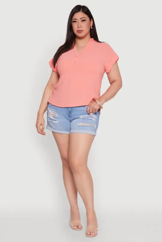 Plus Size Chic Crepe Knit Side Slit Blouse sold by Rainbow