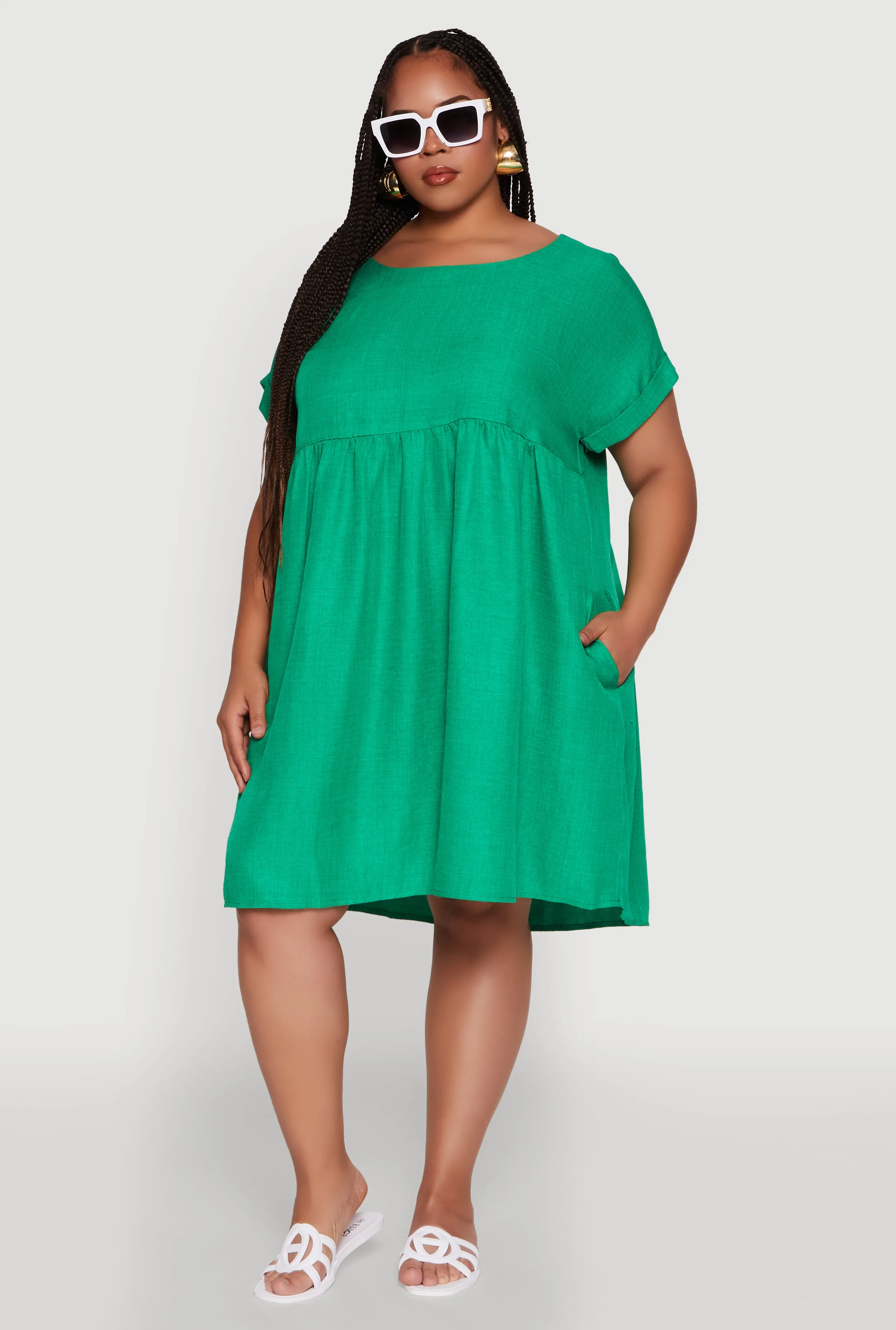 Plus Size Chic Sundress with Pockets and Scoop Neck sold by Rainbow