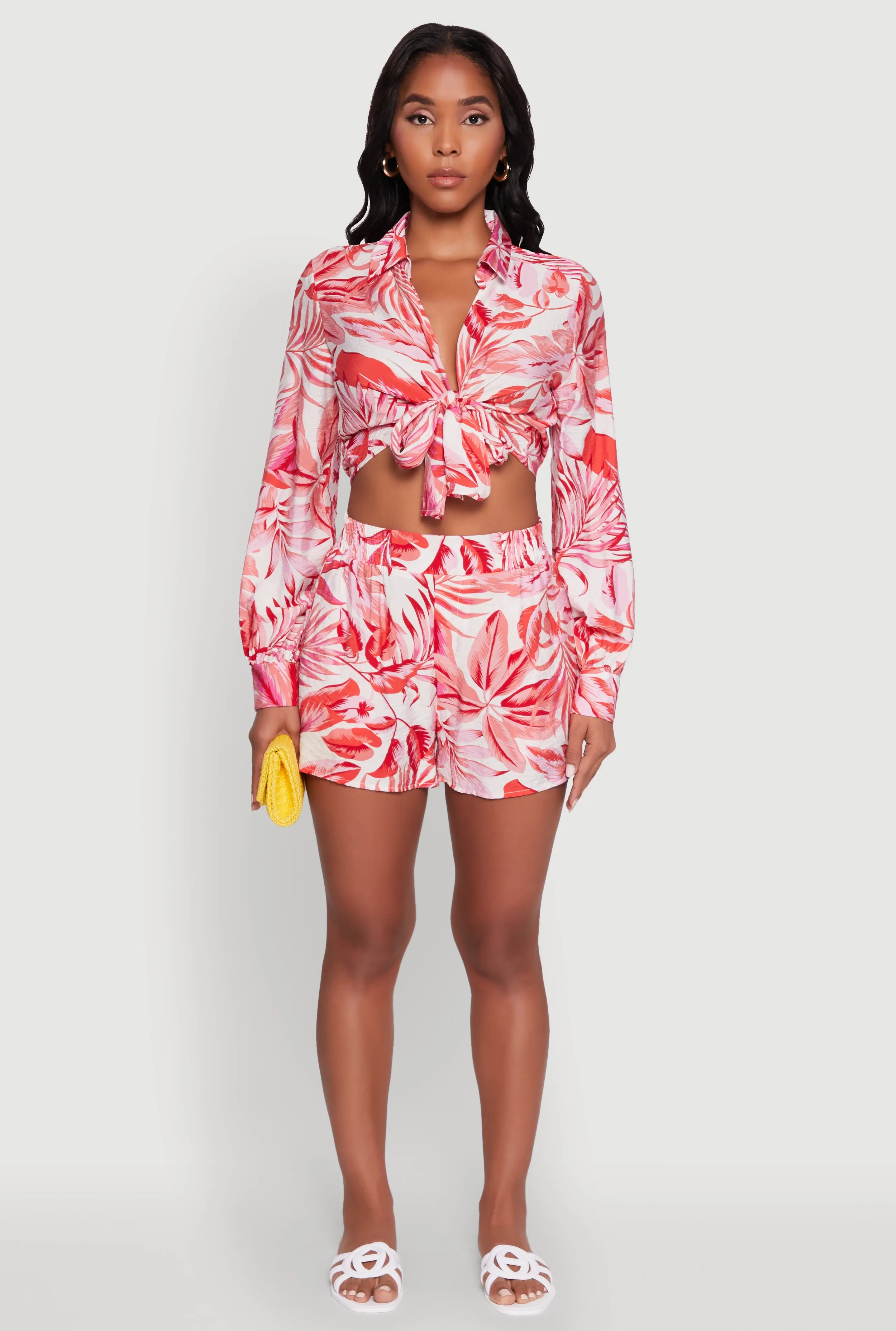 Crepe Knit Tropical Floral Tie Front Crop Top sold by Rainbow product image thumbnail 3