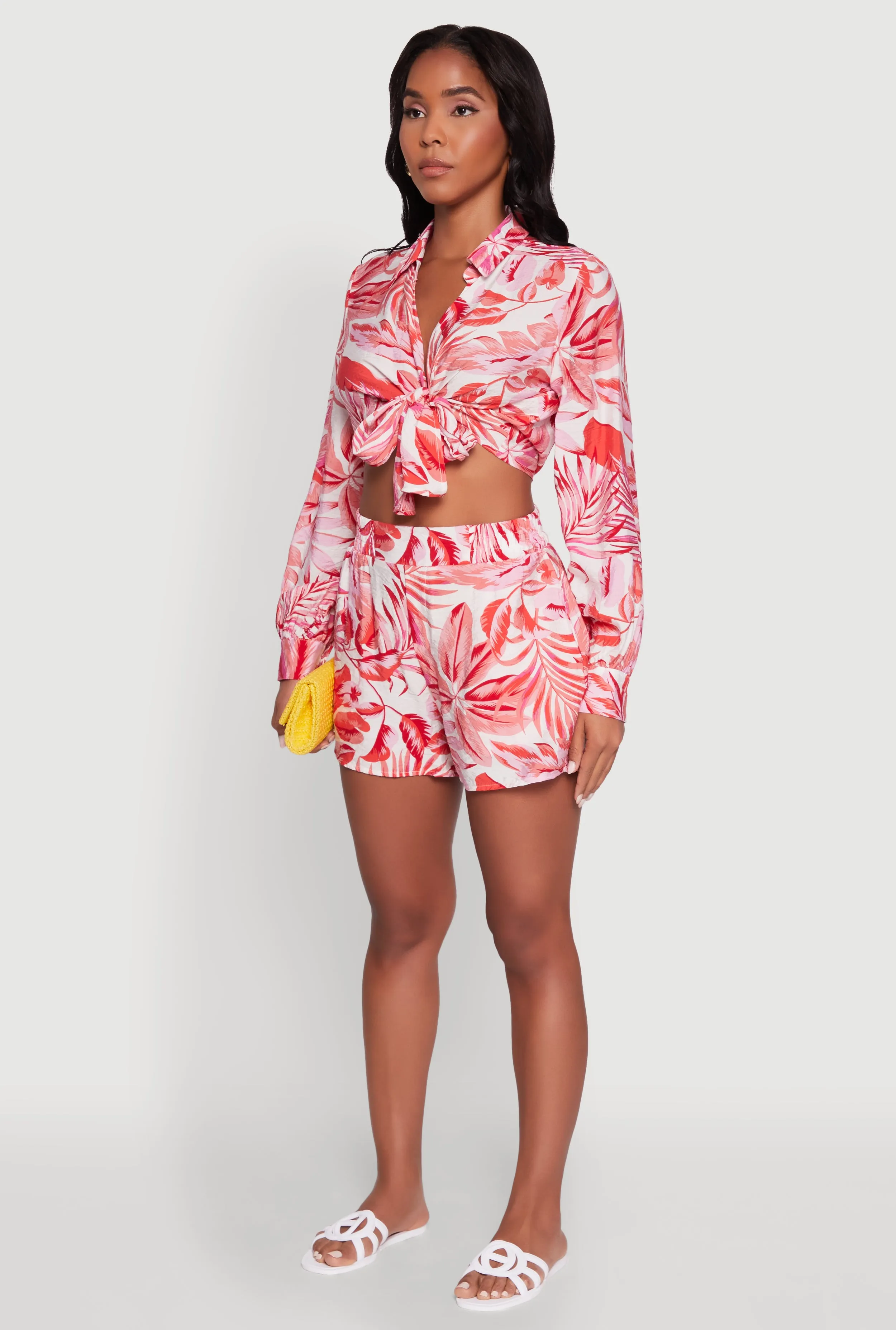 Crepe Knit Tropical Floral Tie Front Crop Top sold by Rainbow product image thumbnail 5