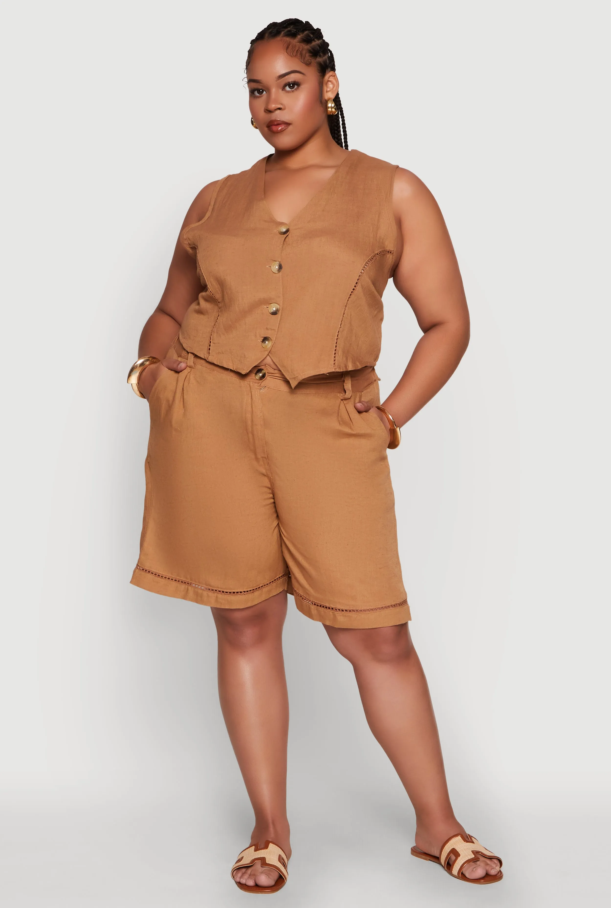 Plus Size Trendy Crochet Detail High Waisted Shorts sold by Rainbow