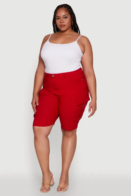 Plus Size Trendy High Waisted Bermuda Shorts with Cargo Pockets sold by Rainbow