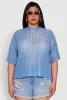 Plus Size Chic Sheer Mesh Blouse with Crew Neck and Short Sleeves sold by Rainbow