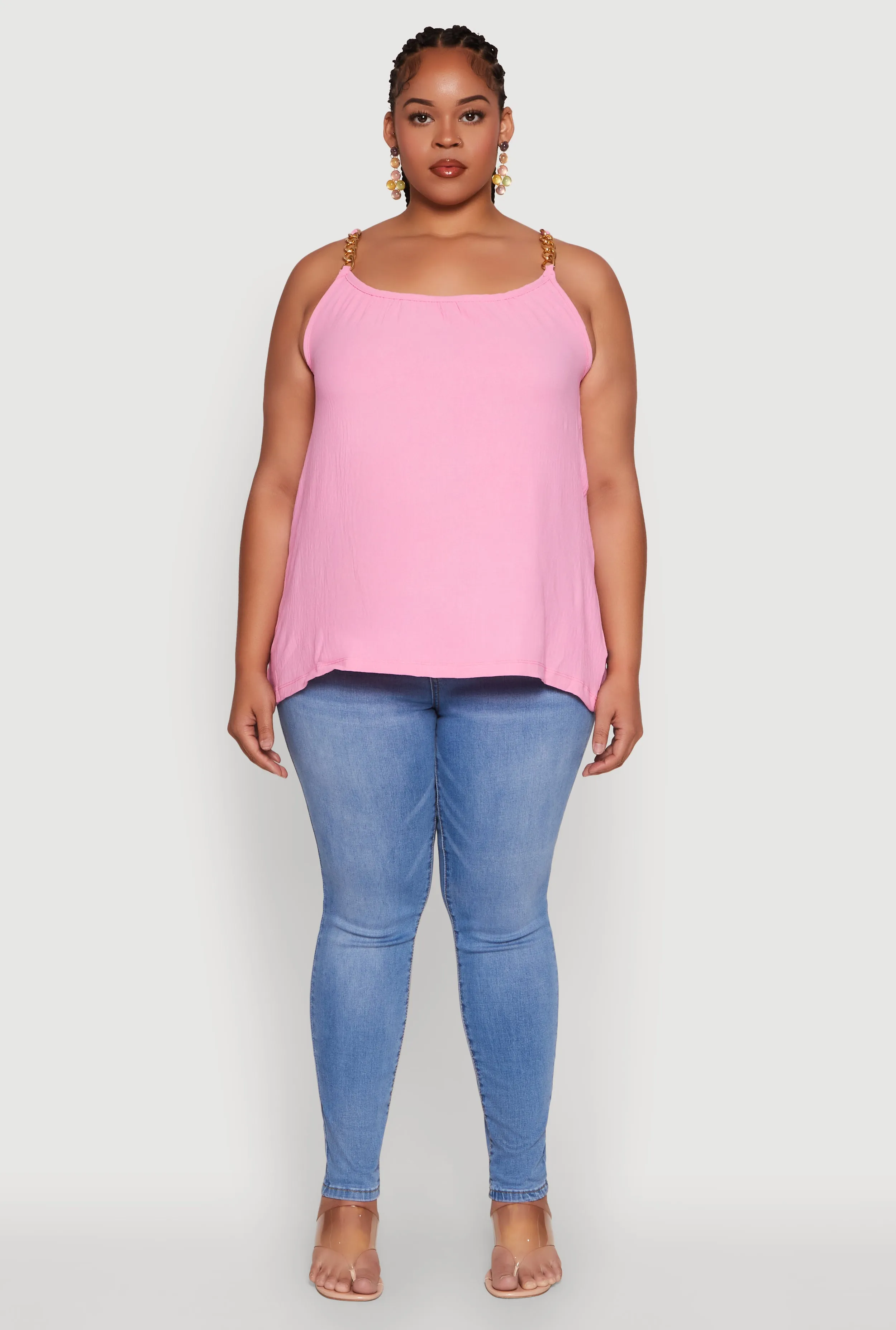 Plus Size Crepe Knit Cami with Chain Strap and Scoop Neck sold by Rainbow