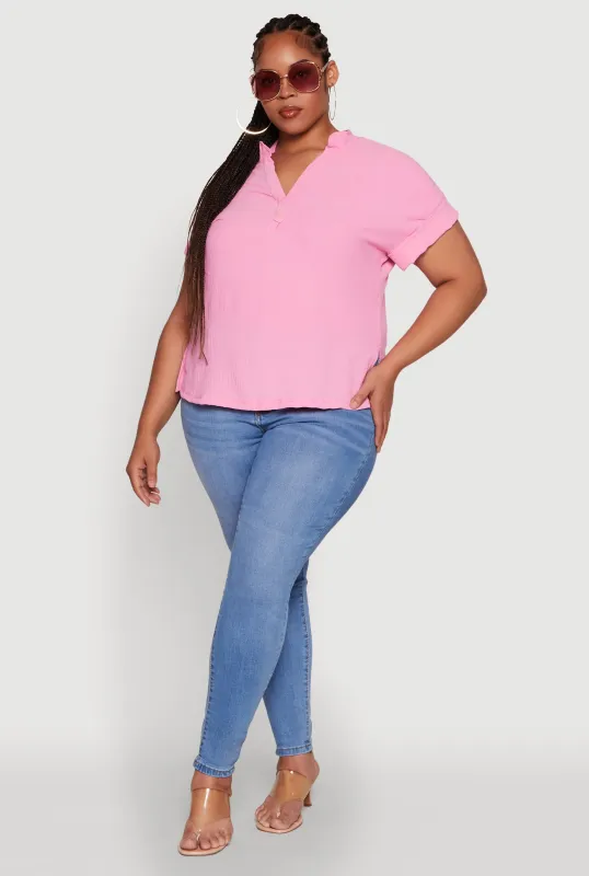 Plus Size Chic Crepe Knit Side Slit Blouse sold by Rainbow