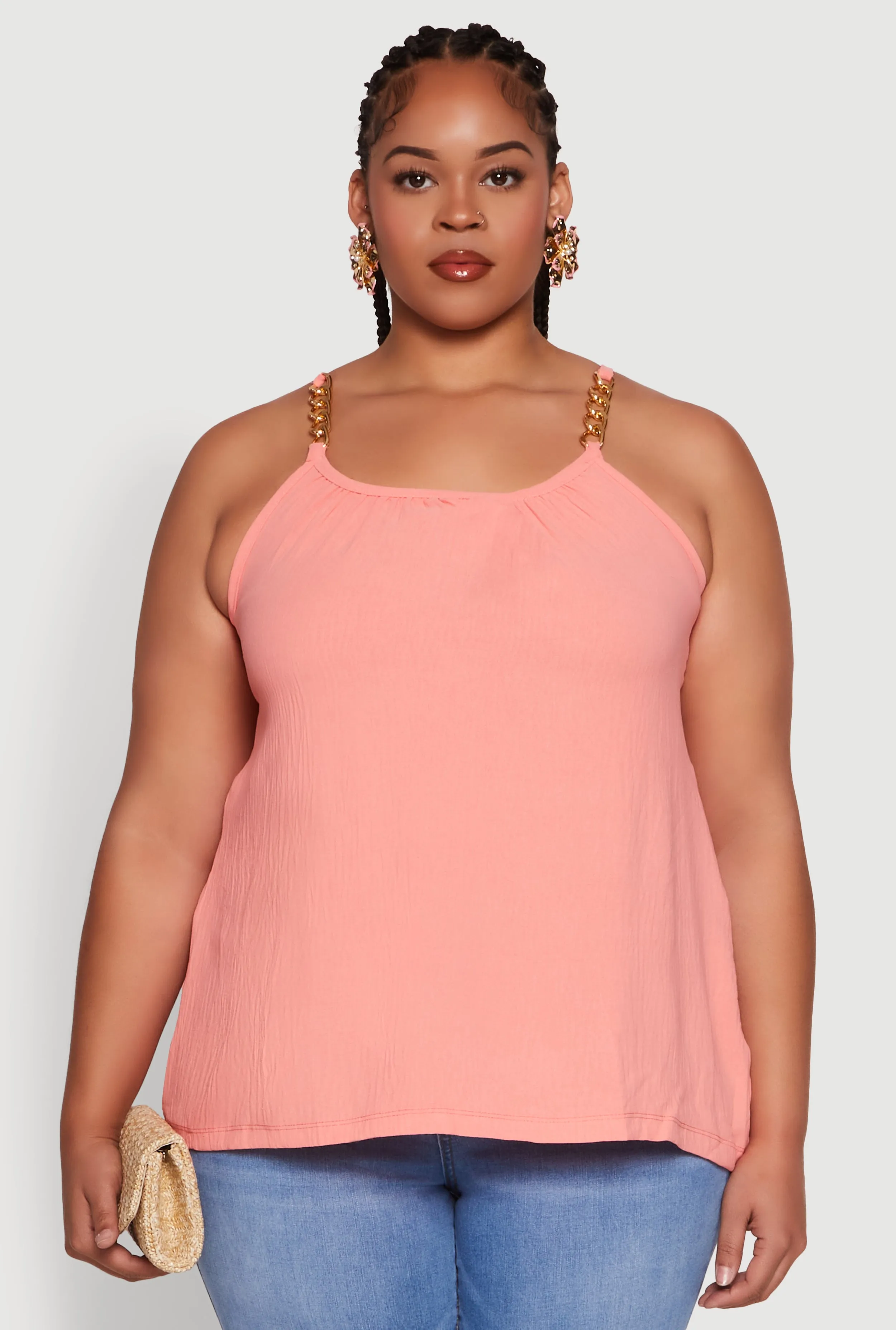 Plus Size Crepe Knit Cami with Chain Strap and Scoop Neck sold by Rainbow product image thumbnail 2