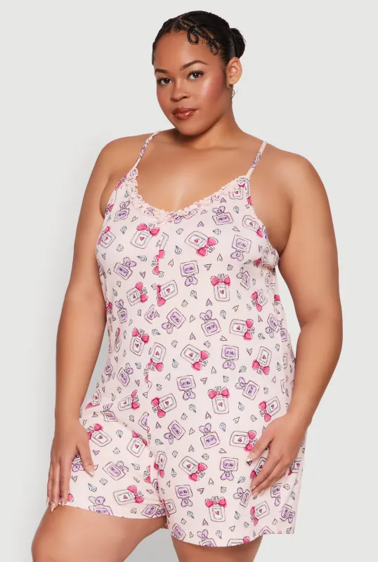 Plus Size Perfume Bottle Print Pajama Romper sold by Rainbow