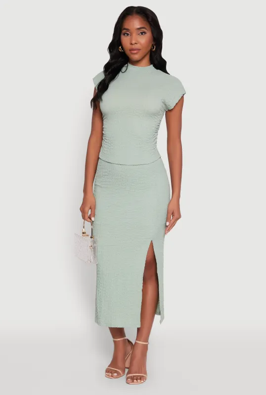 Iris Textured Knit Midi Skirt with Side Slit sold by Rainbow